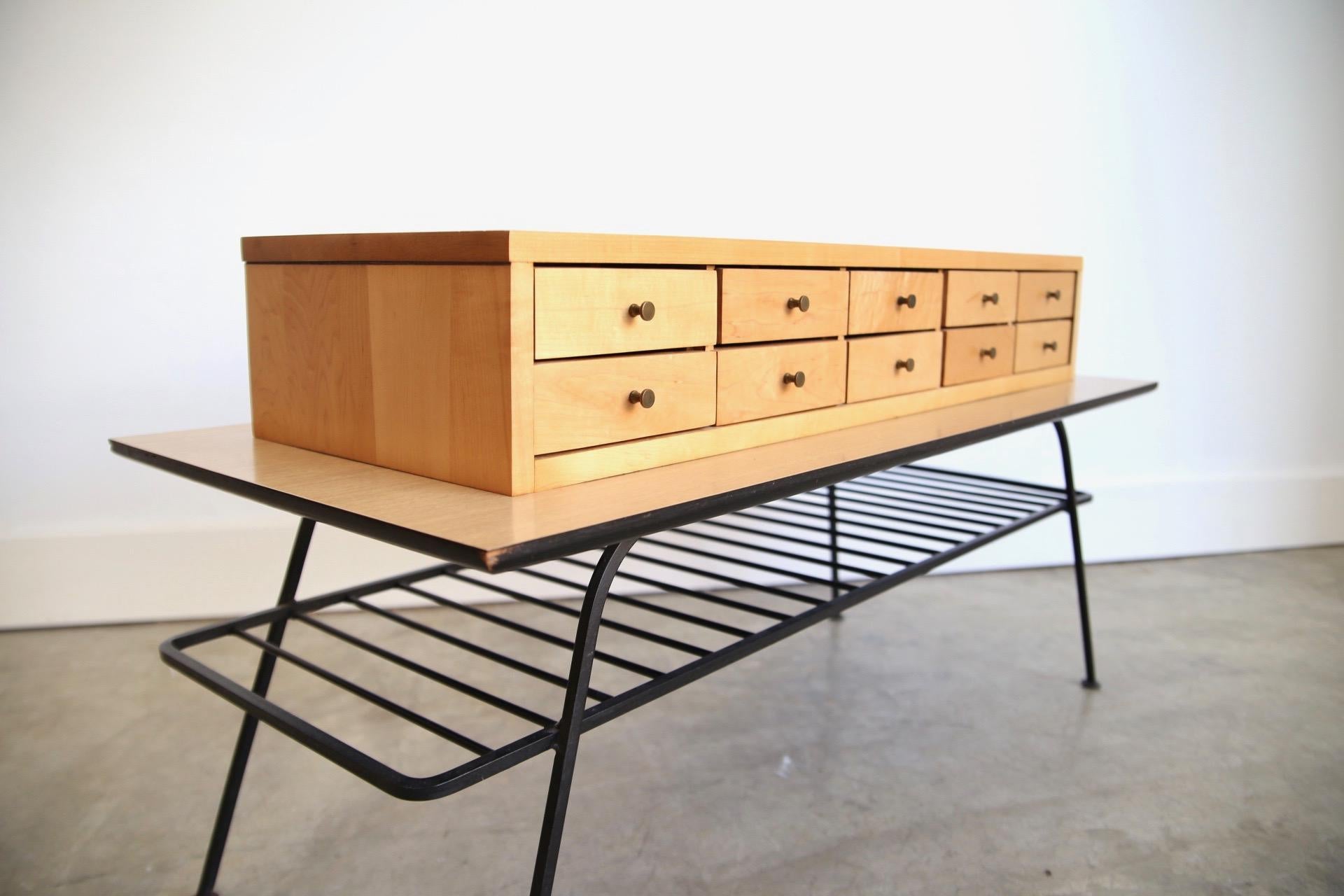 Designer: Maurice Duchin 
Manufacture: Unknown 
Period/style: Mid-Century Modern
Country: US 
Date: 1950s

This listing is for the chest only. The table is just a stand. Not for sale.