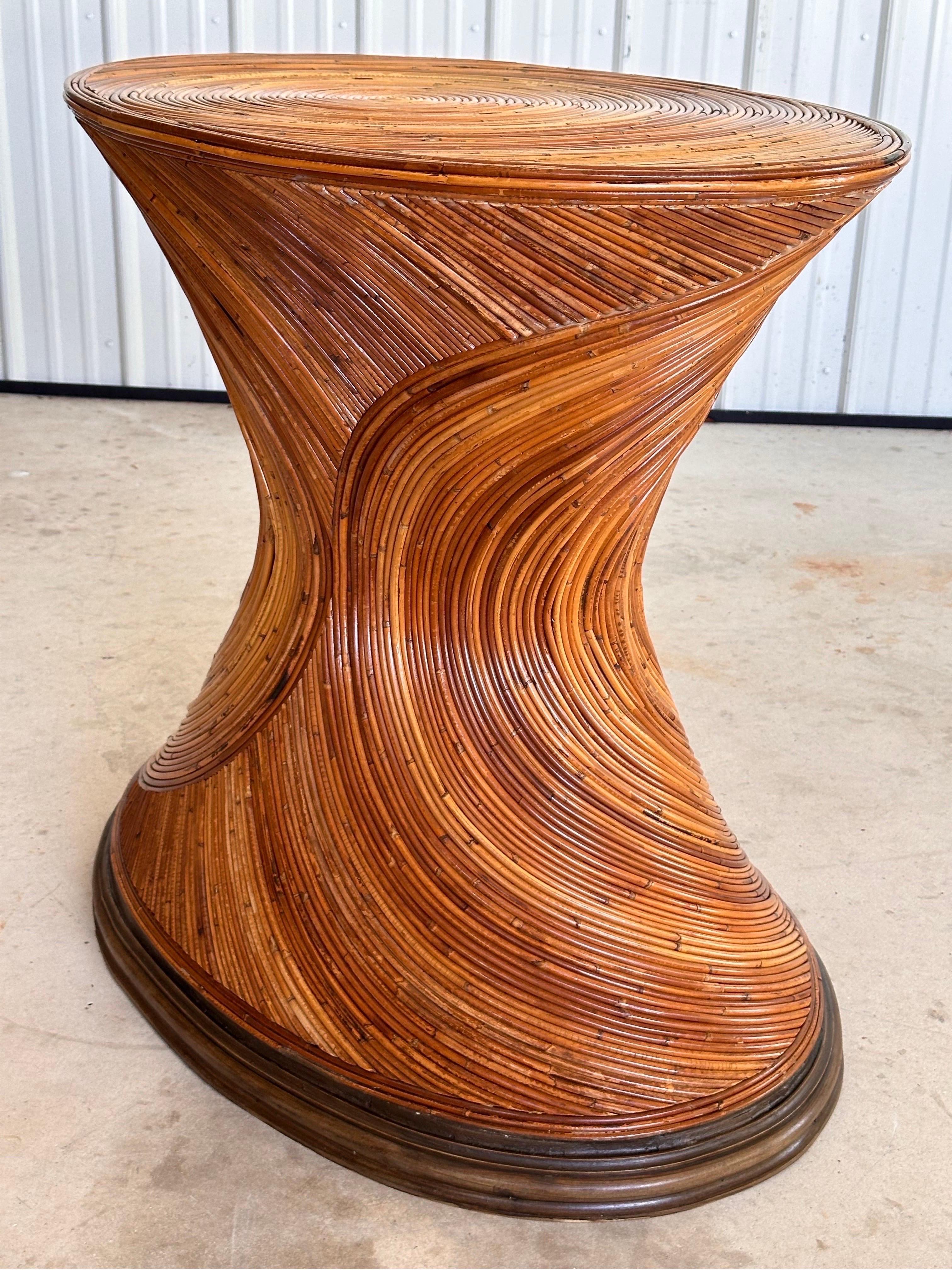 Unknown Refinished Pencil Reed Rattan Hourglass Dining Table Base or Console