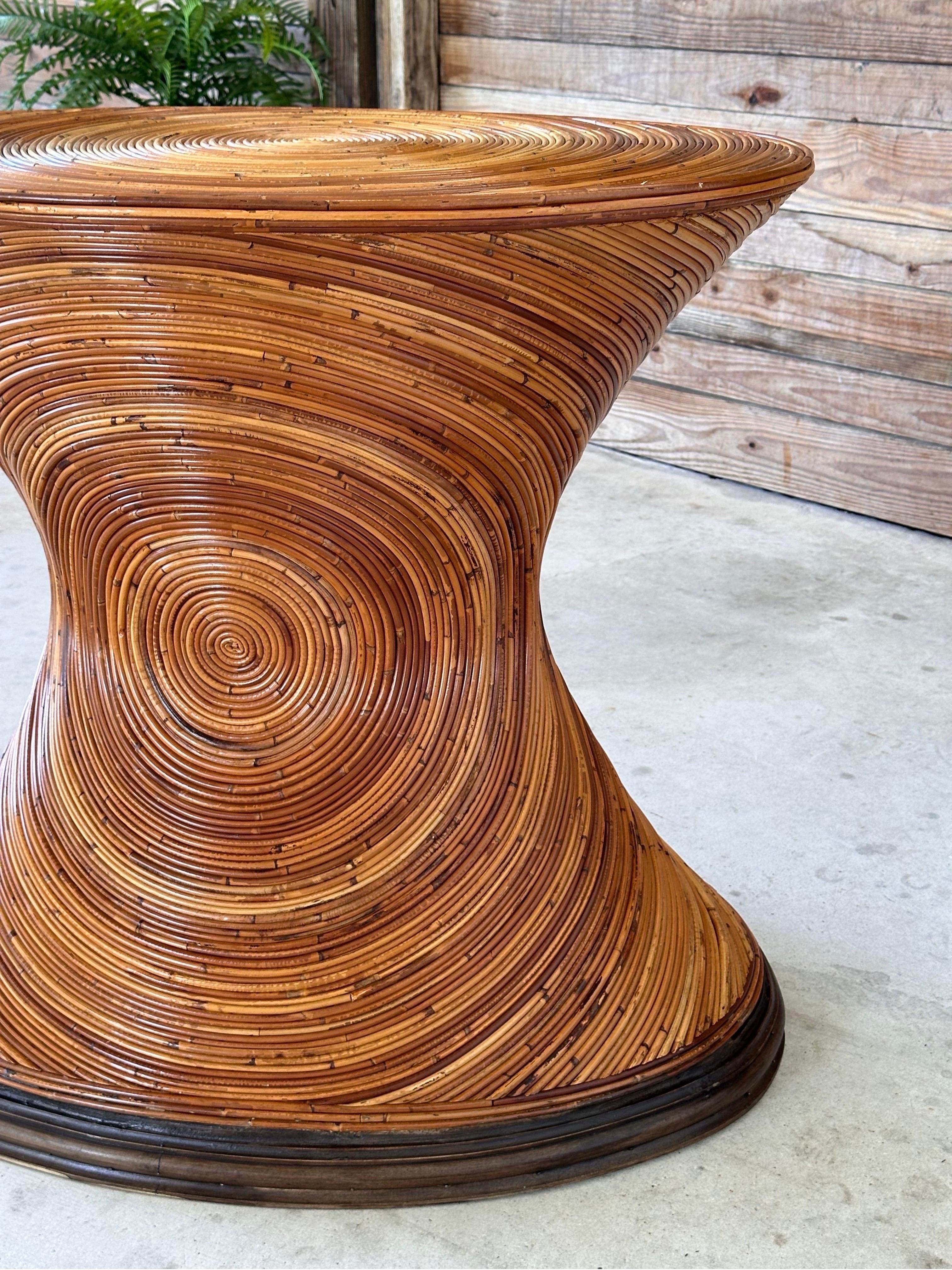 Caning Refinished Pencil Reed Rattan Hourglass Dining Table Base or Console