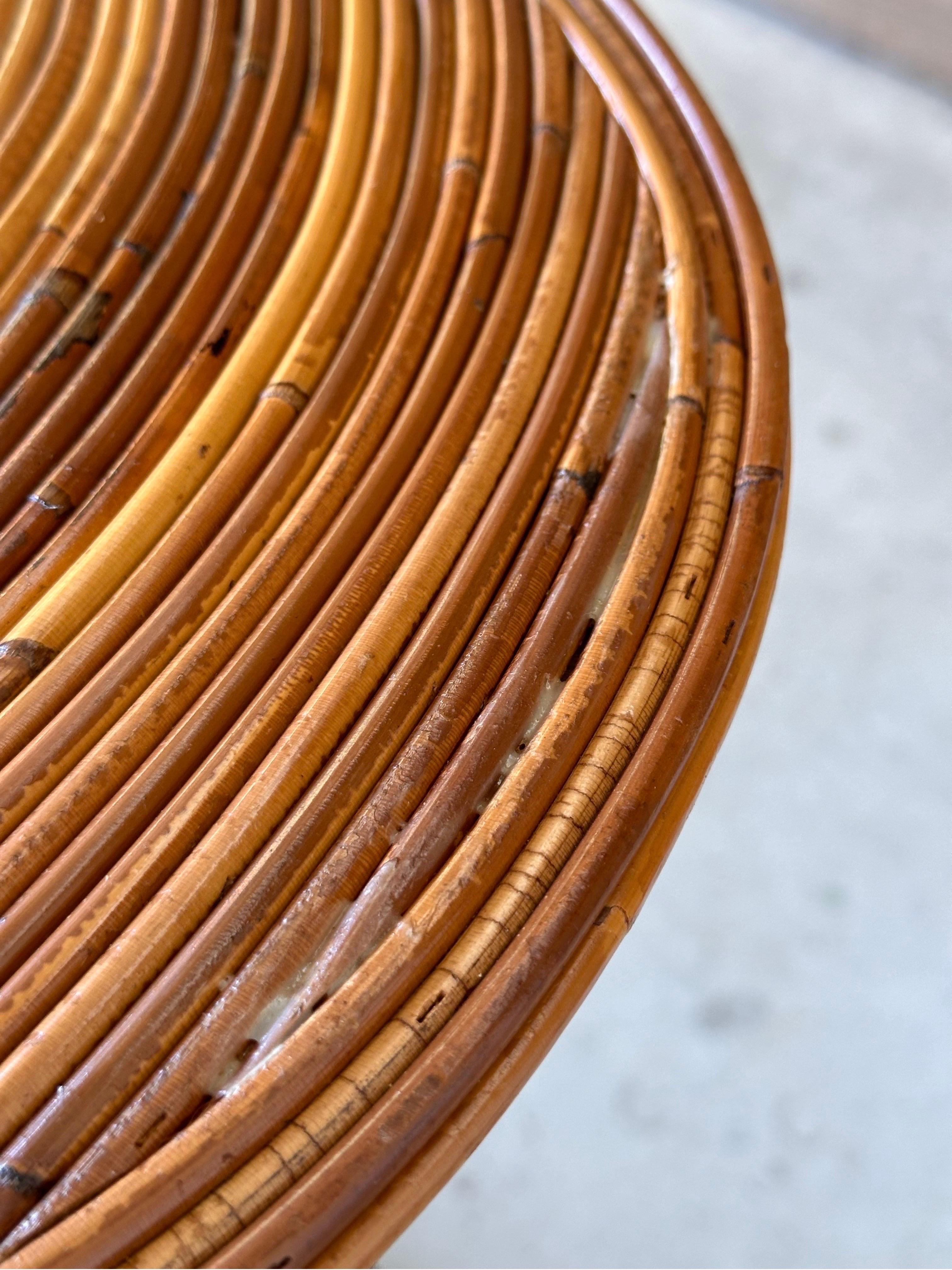 Refinished Pencil Reed Rattan Hourglass Dining Table Base or Console In Good Condition In North Fort Myers, FL
