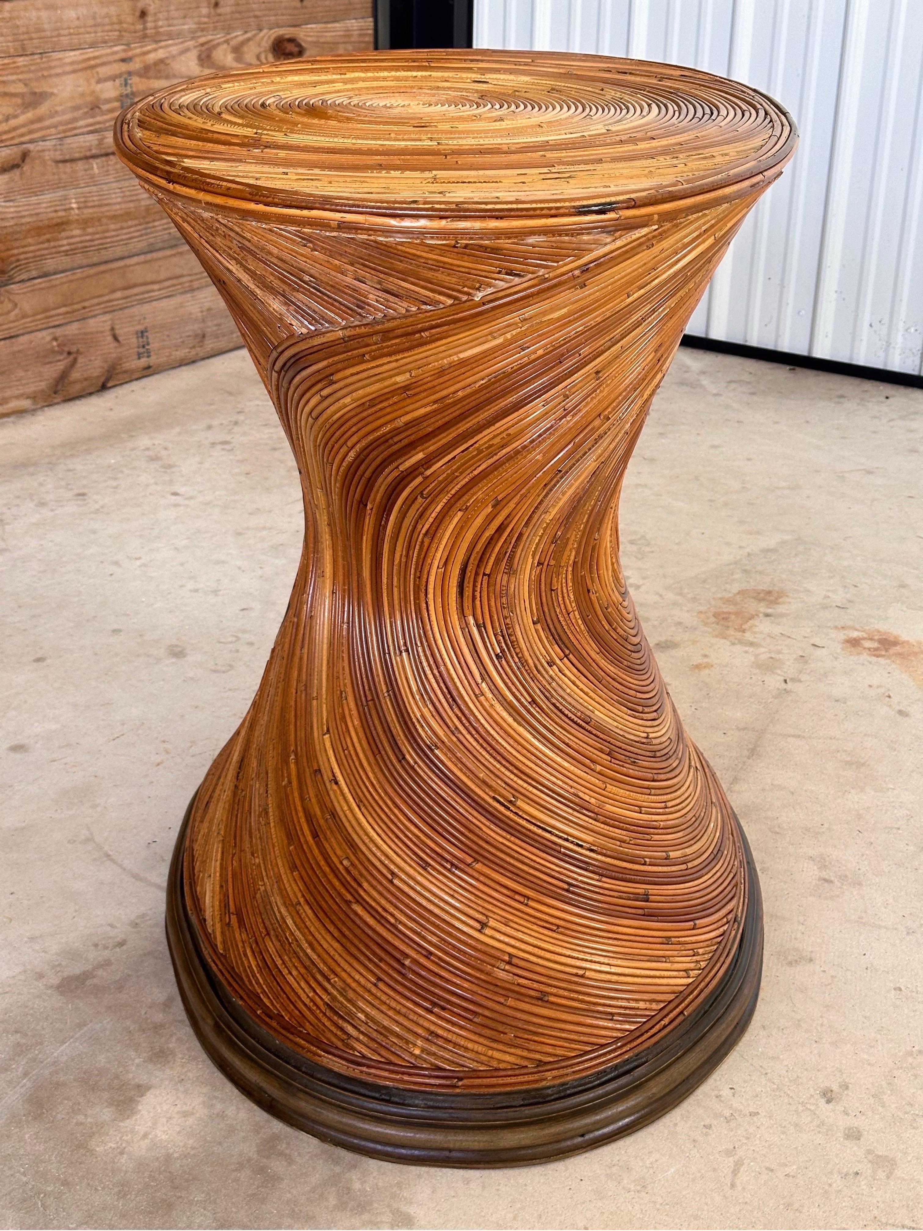 Refinished Pencil Reed Rattan Hourglass Dining Table Base or Console 1