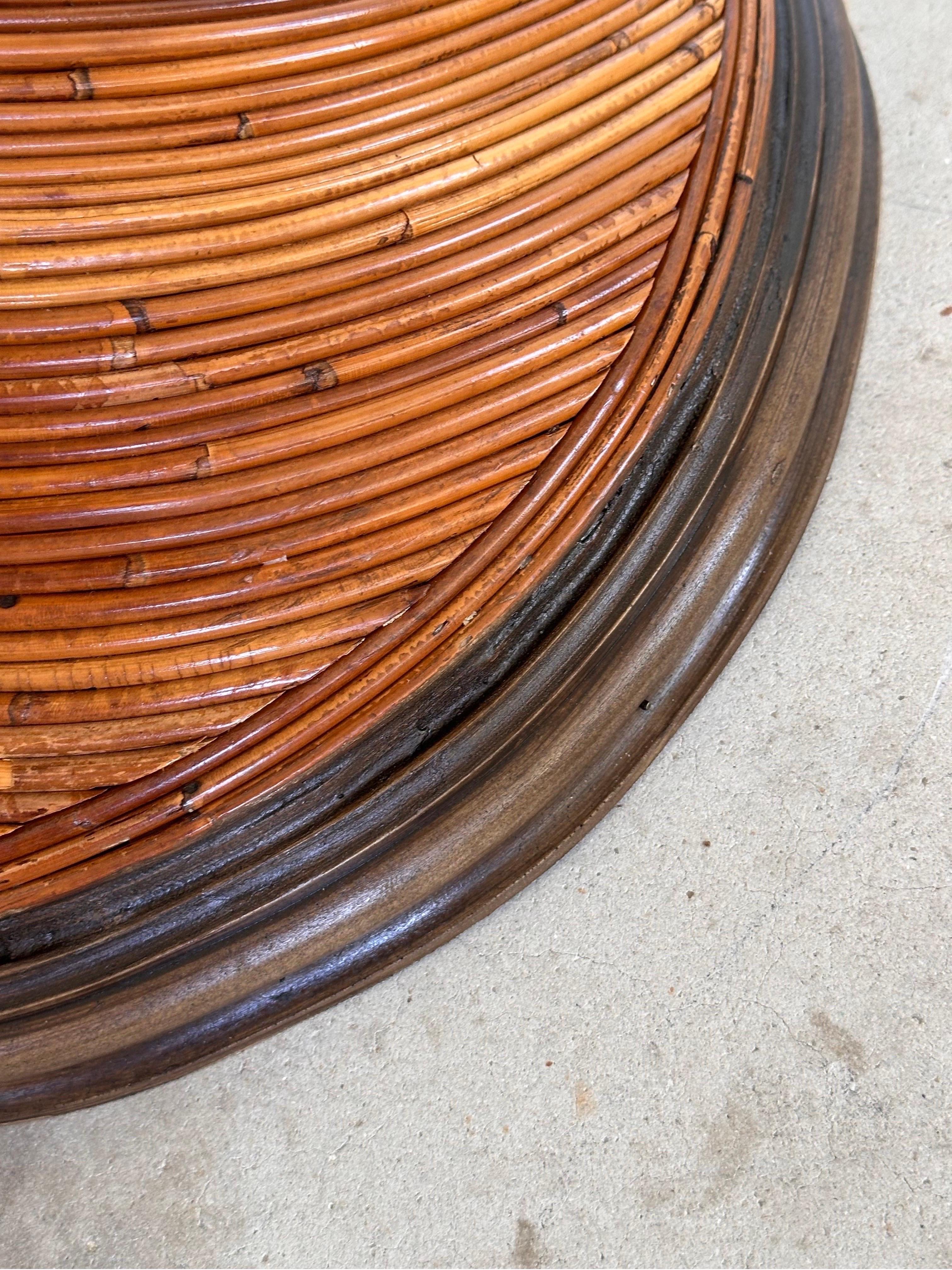 Refinished Pencil Reed Rattan Hourglass Dining Table Base or Console 2