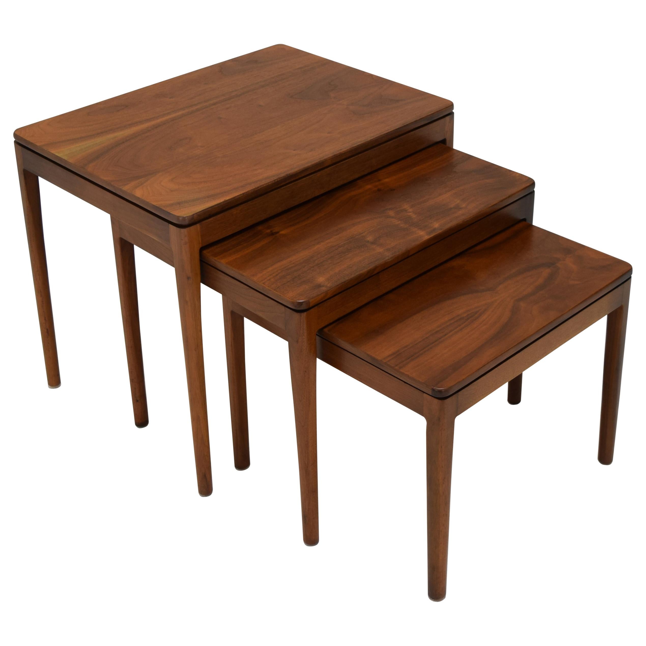 Refinished Set of 3 Nesting Tables in Walnut by Drexel