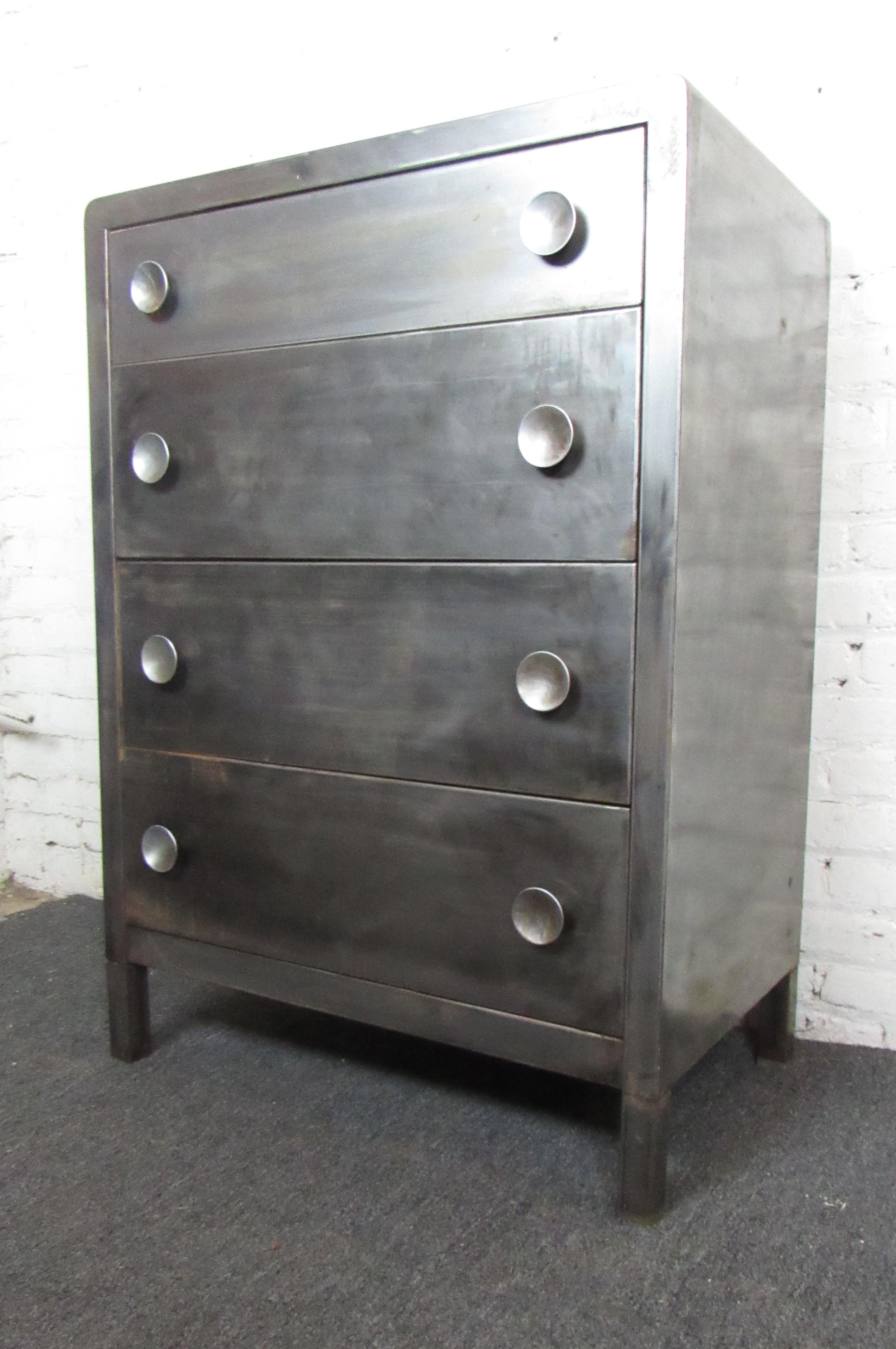 Vintage tall dresser has been restored in a bare metal style finish. Rounded edges and handles.
(Please confirm item location - NY or NJ - with dealer).
    