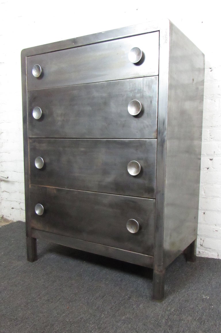knee length dresses for ladies original vintage american industrial brushed and sanded metal simmons  dresser with tilting mirror