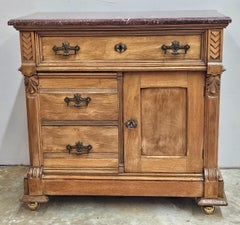 Refinished Victorian Renaissance Style Fruitwood and Maroon Marble Top Cabinet