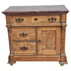 Meuble de rangement de style Renaissance victorien restauré en bois fruitier et dessus en marbre marbré marron