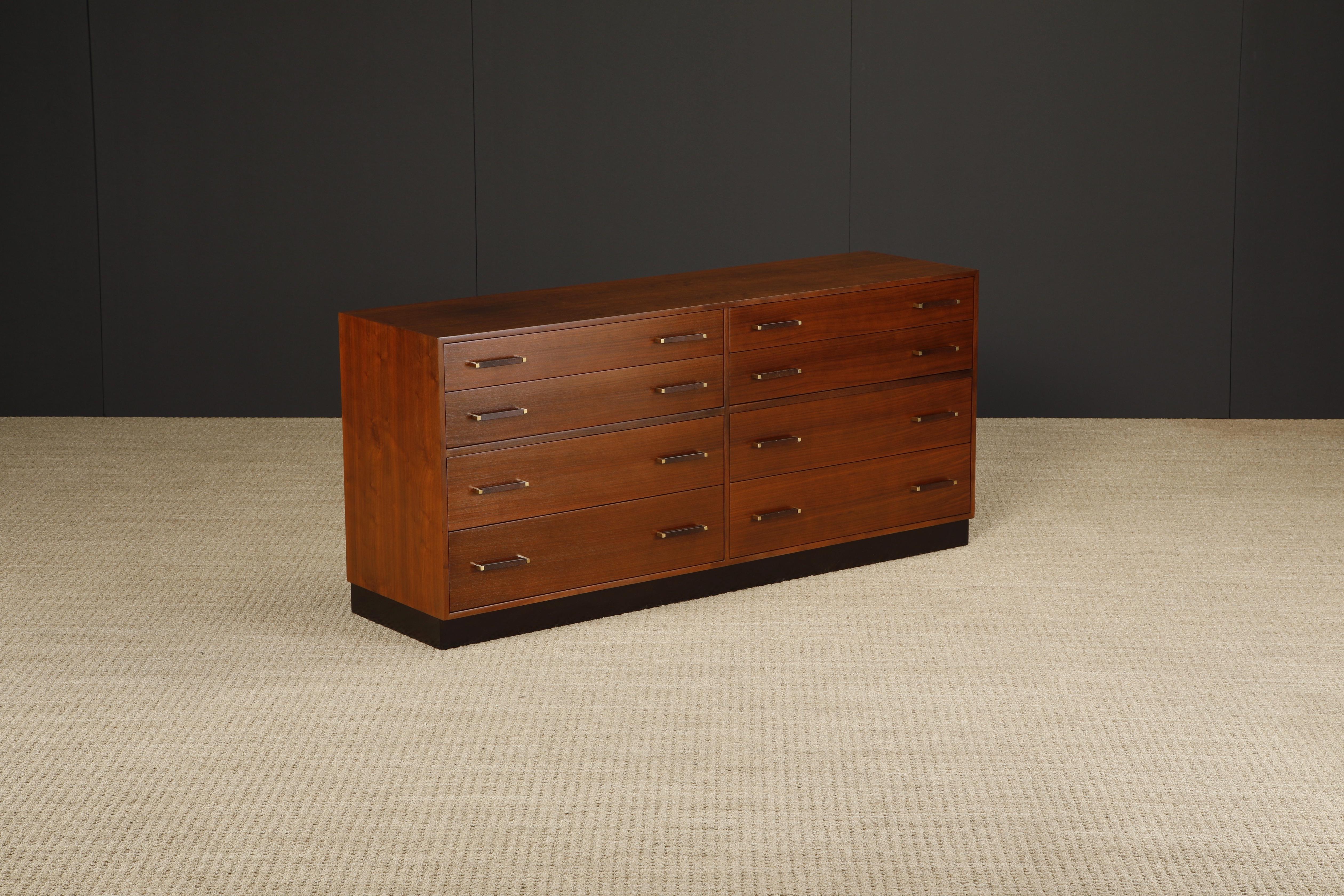 American Refinished Walnut and Brass Dresser by Edward Wormley for Dunbar, C 1965, Signed