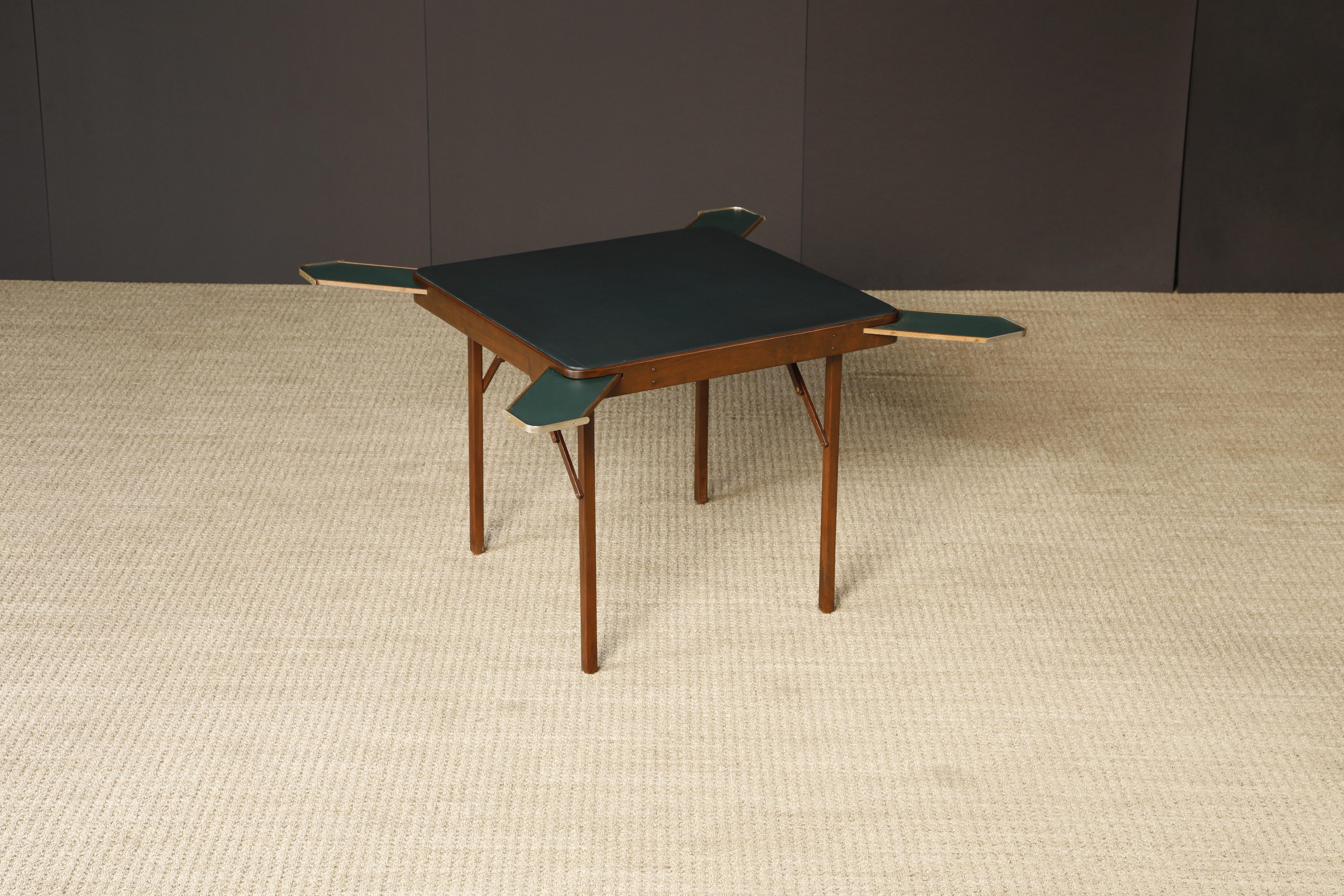 Mid-Century Modern Refinished Walnut and Leather Folding Card / Game Table, c. Early 20th Century