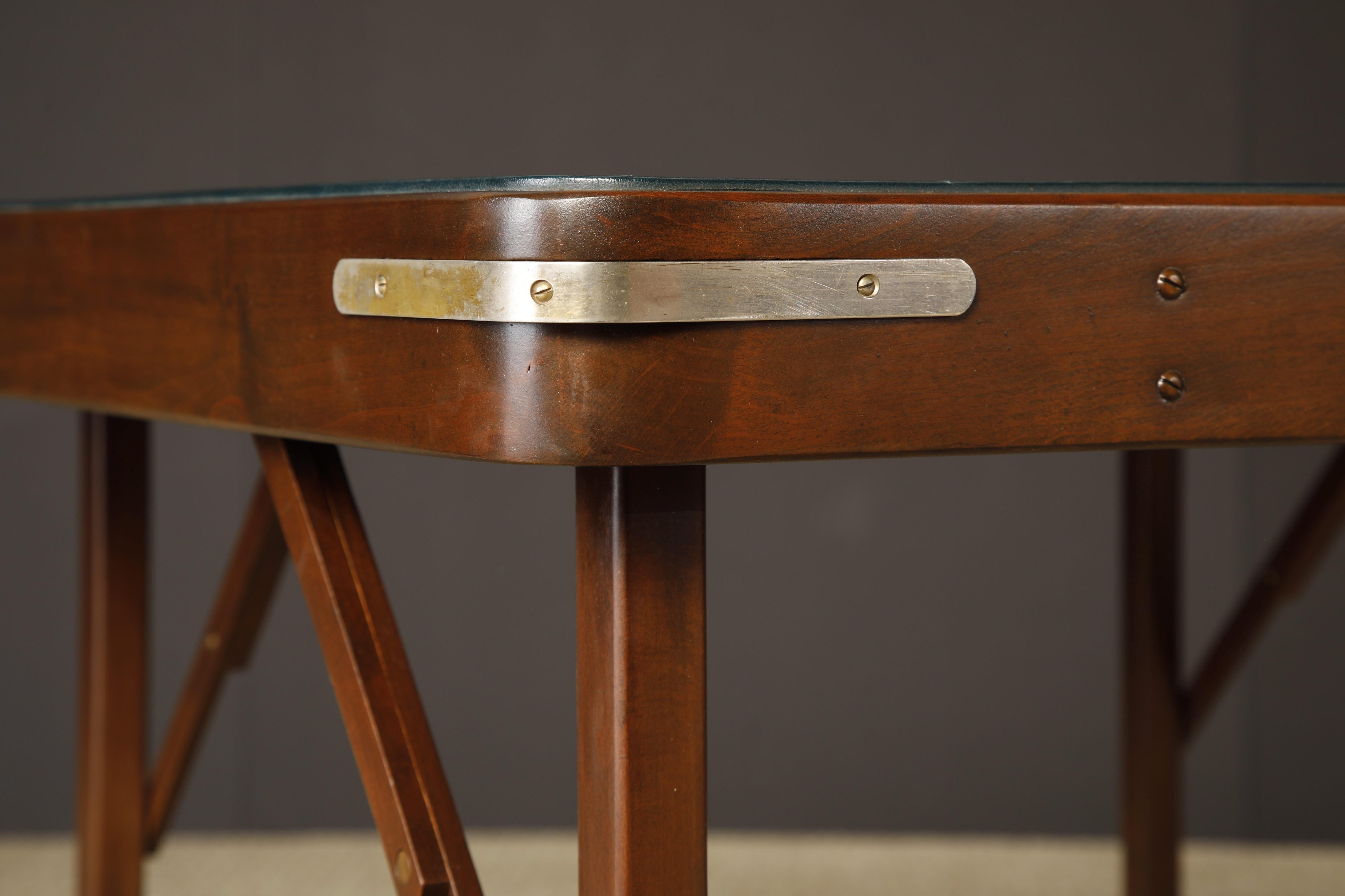 Refinished Walnut and Leather Folding Card / Game Table, c. Early 20th Century In Good Condition In Los Angeles, CA