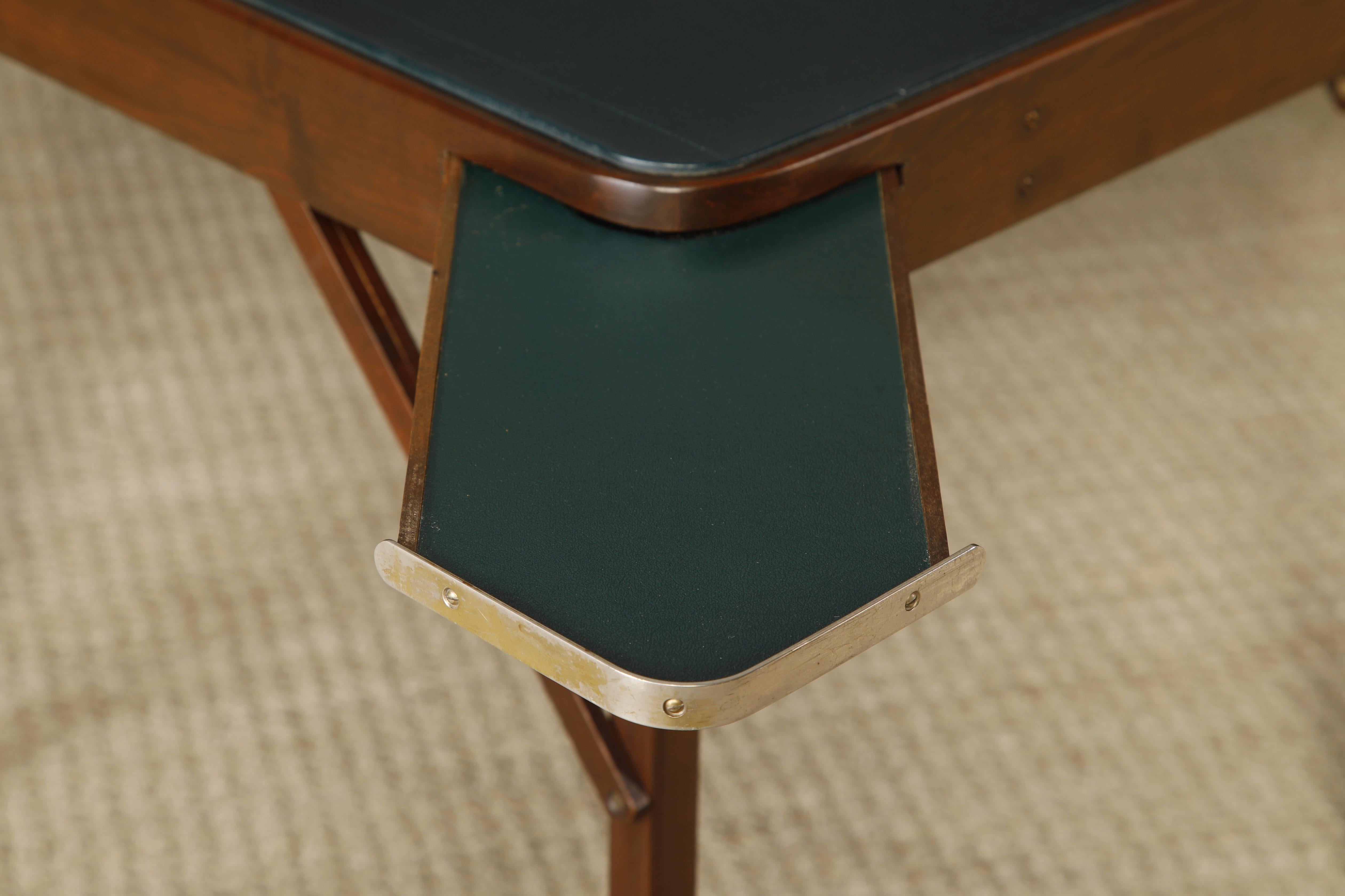 Wood Refinished Walnut and Leather Folding Card / Game Table, c. Early 20th Century