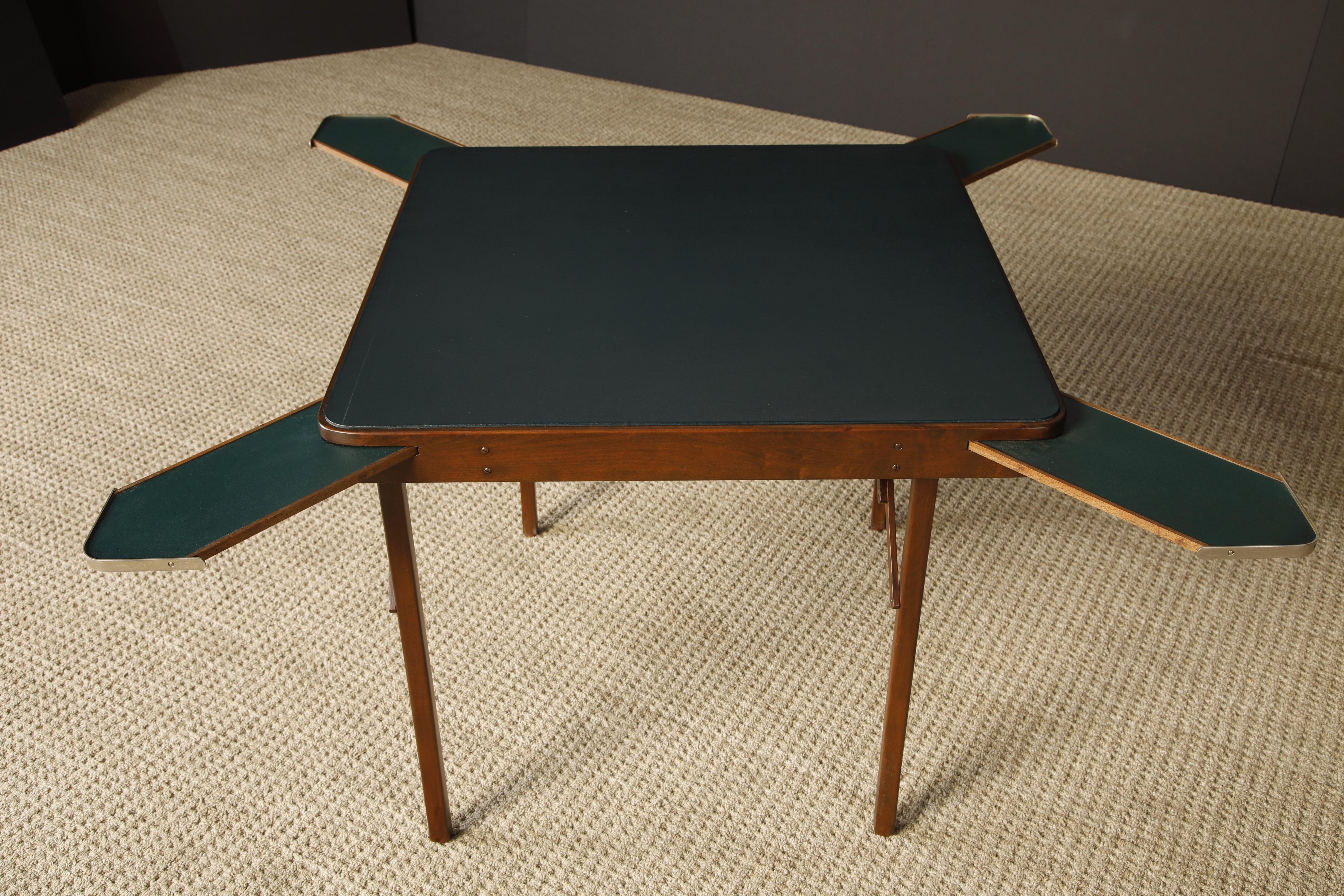Refinished Walnut and Leather Folding Card / Game Table, c. Early 20th Century 1