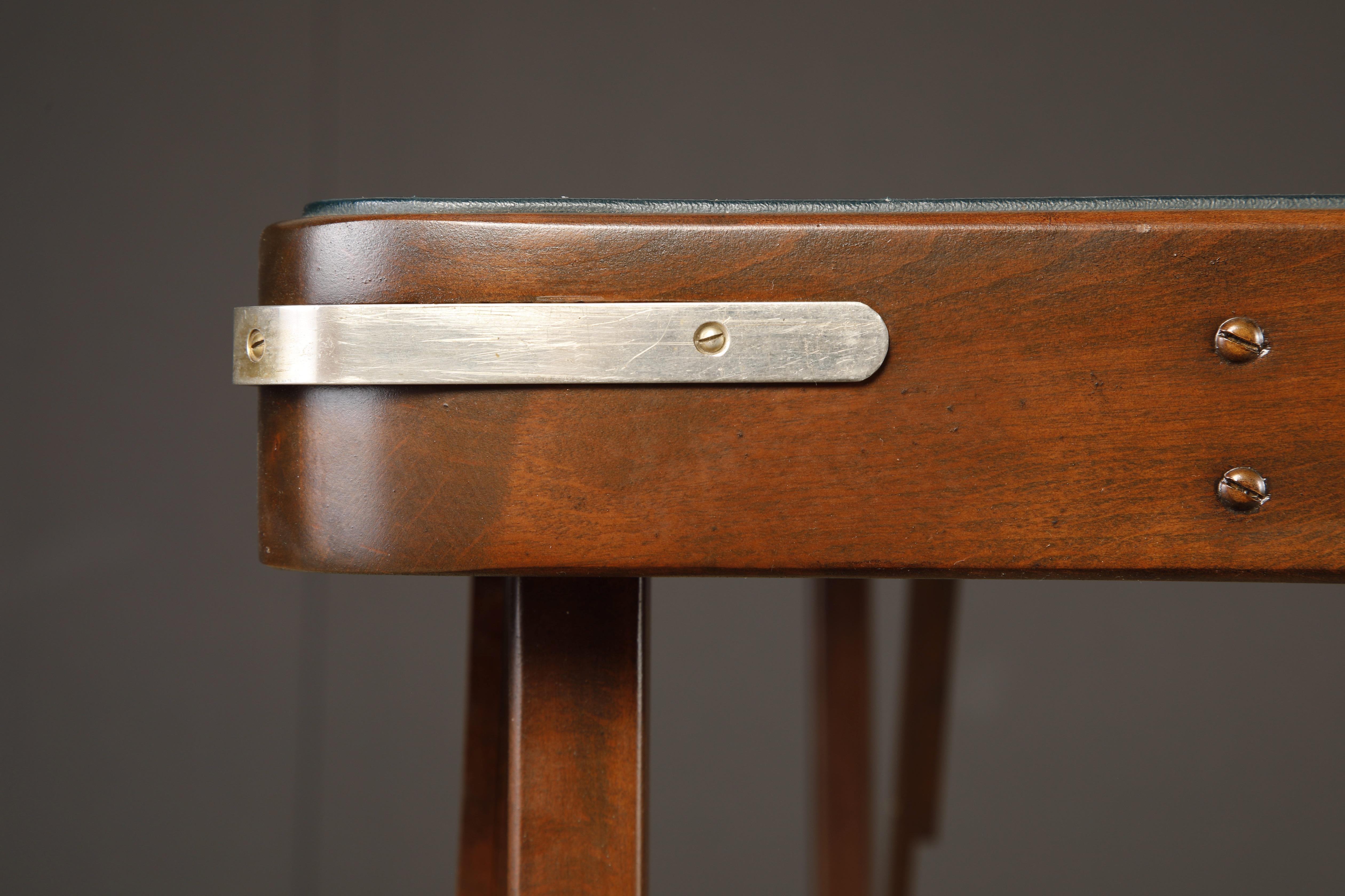 Refinished Walnut and Leather Folding Card / Game Table, c. Early 20th Century 2