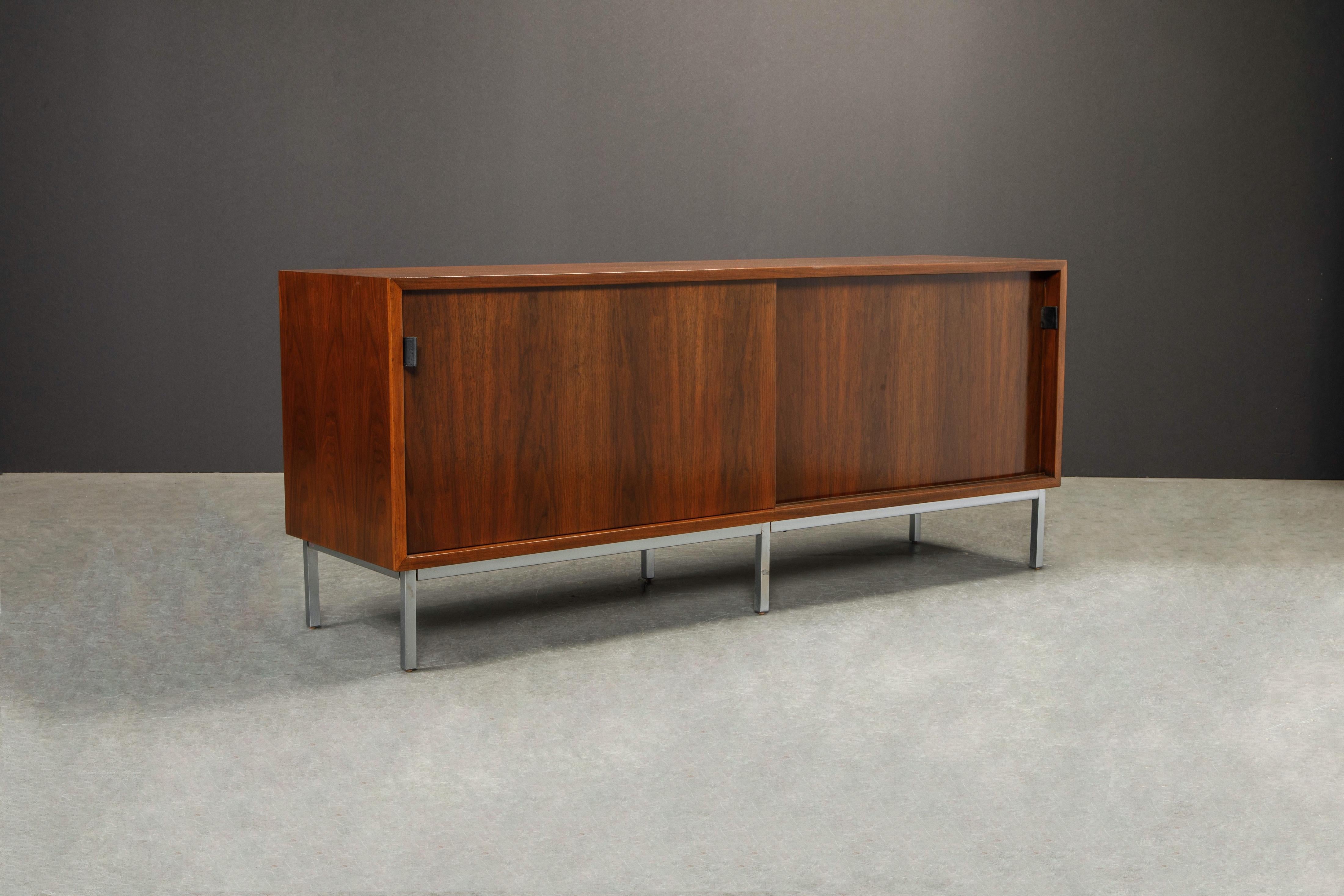 Mid-Century Modern Refinished Walnut Florence Knoll Credenza for Knoll Studio, Signed 
