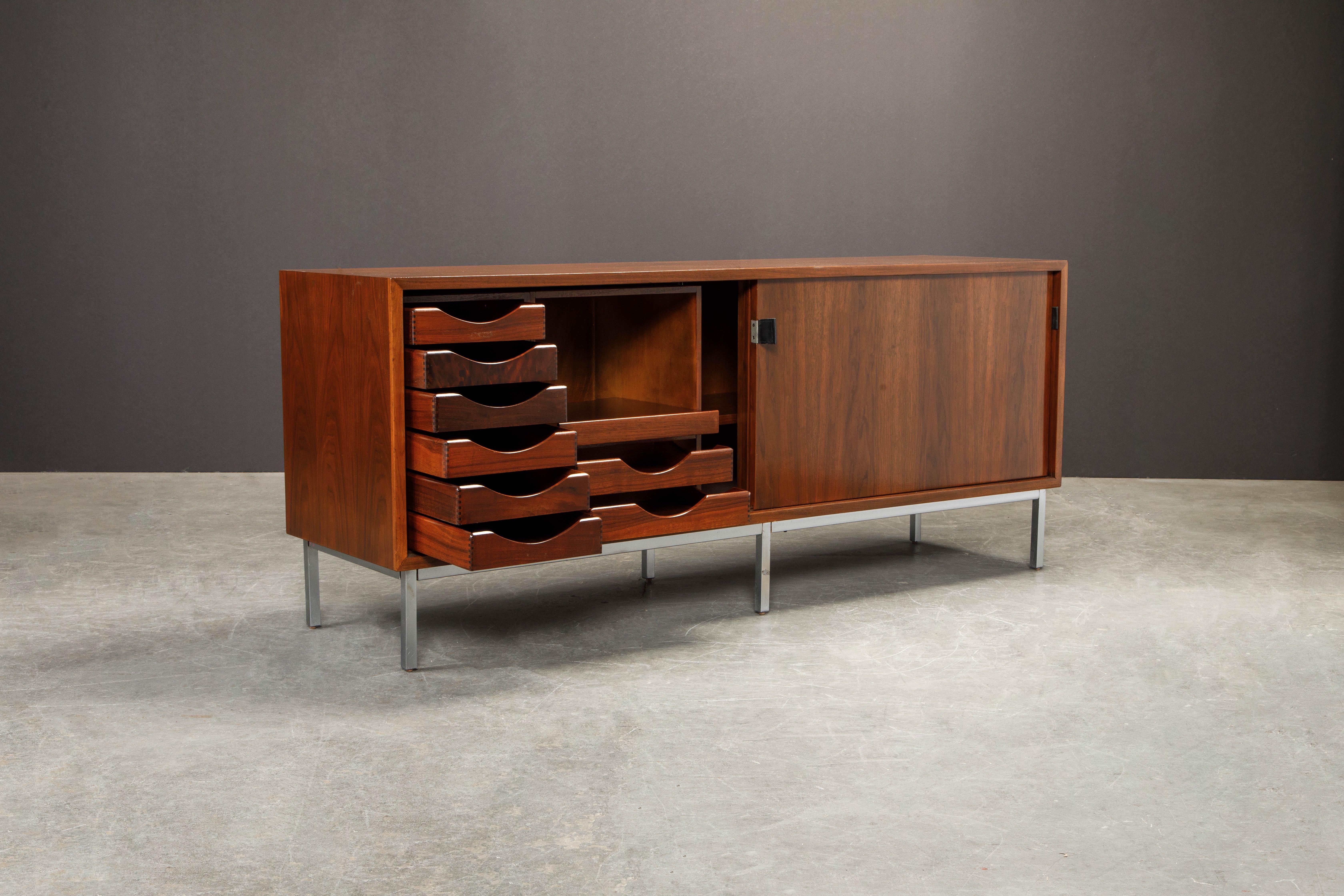 Refinished Walnut Florence Knoll Credenza for Knoll Studio, Signed  In Good Condition In Los Angeles, CA