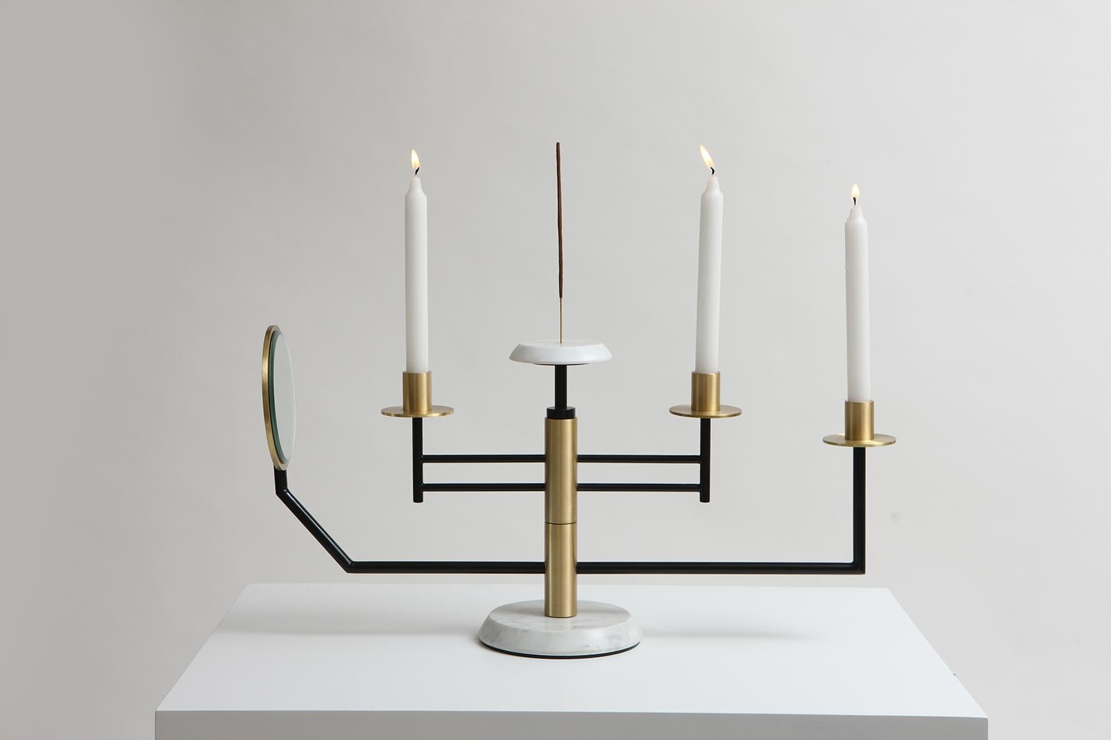 Other Reflect Candelabra in Steel, Brass, Mirror and Carrara Marble by Studio A For Sale