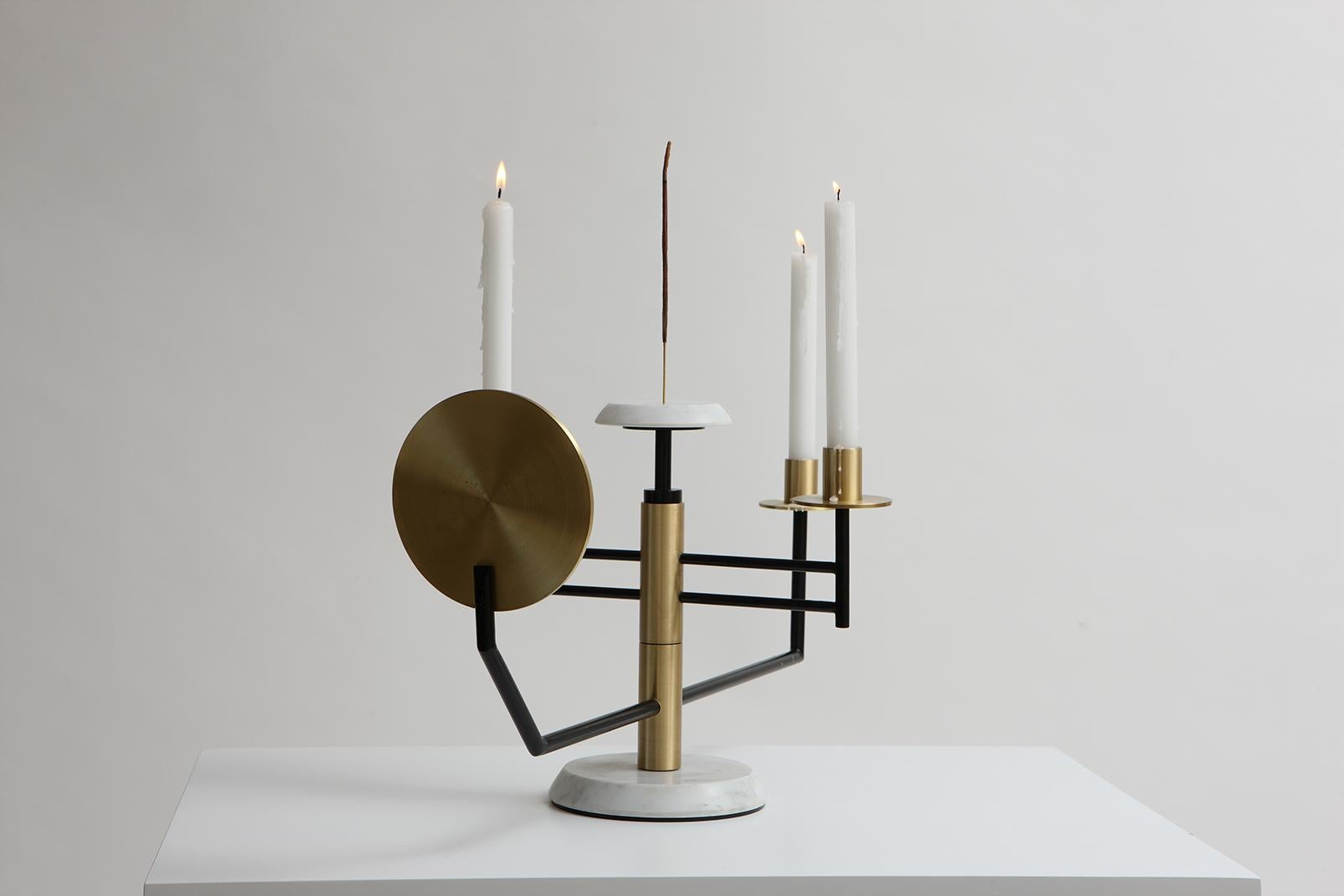 Reflect Candelabra in Steel, Brass, Mirror and Carrara Marble by Studio A In New Condition For Sale In Firenze, IT