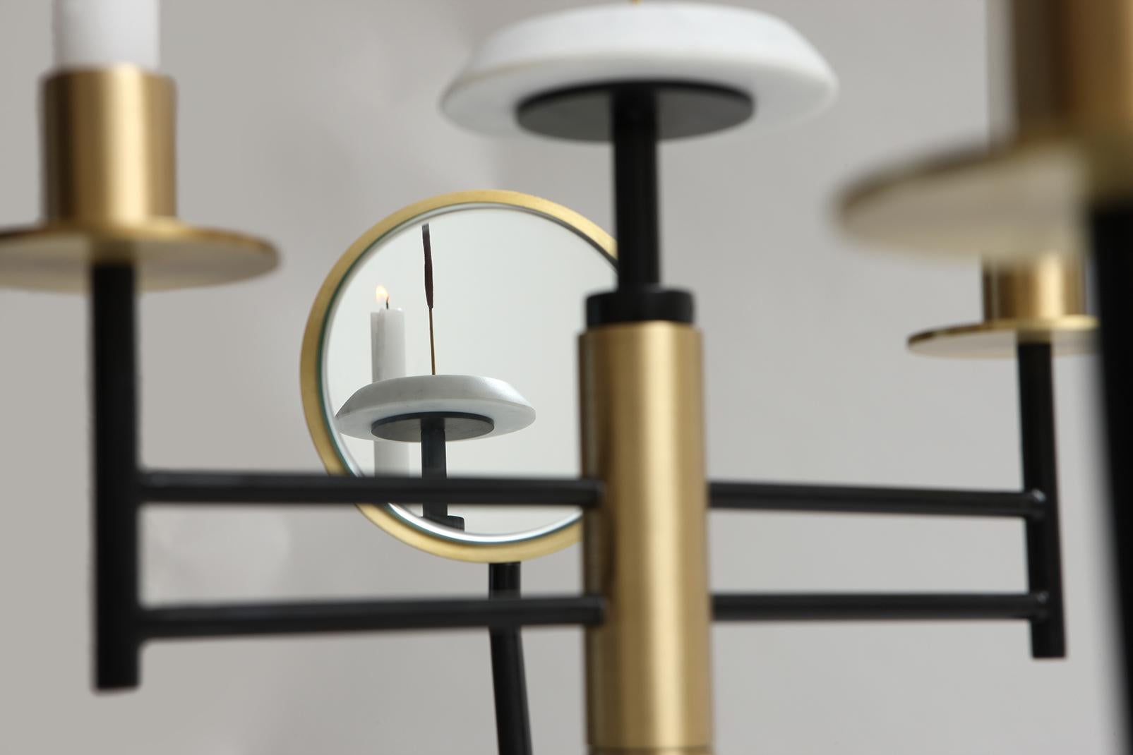 Contemporary Reflect Candelabra in Steel, Brass, Mirror and Carrara Marble by Studio A For Sale