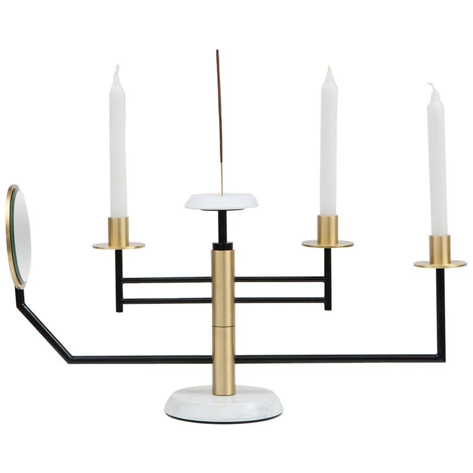 Reflect Candelabra in Steel, Brass, Mirror and Carrara Marble by Studio A For Sale