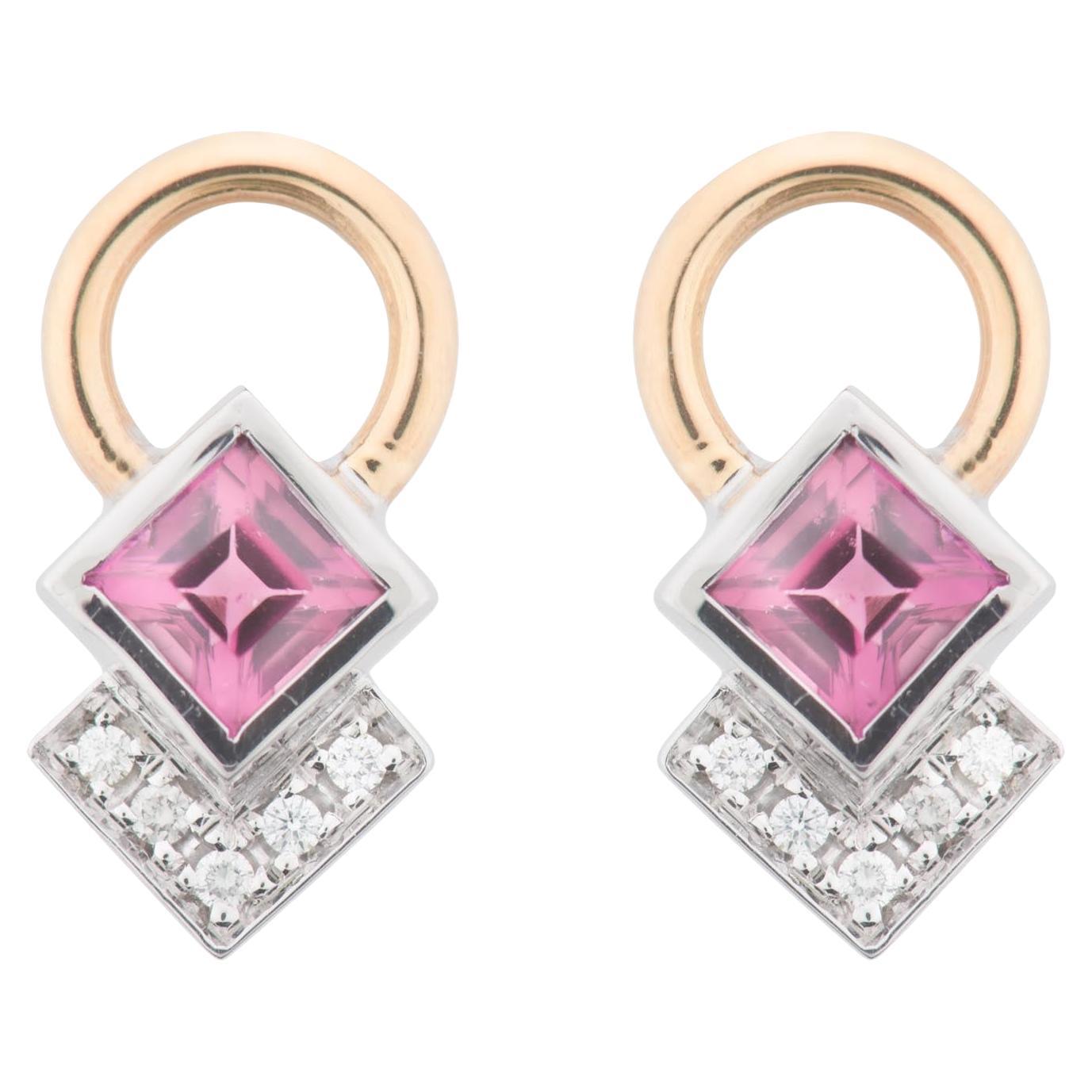 SigridB Stud Earrings "Reflection" H SI 1 Brilliants Tourmalines 18K Gold For Sale