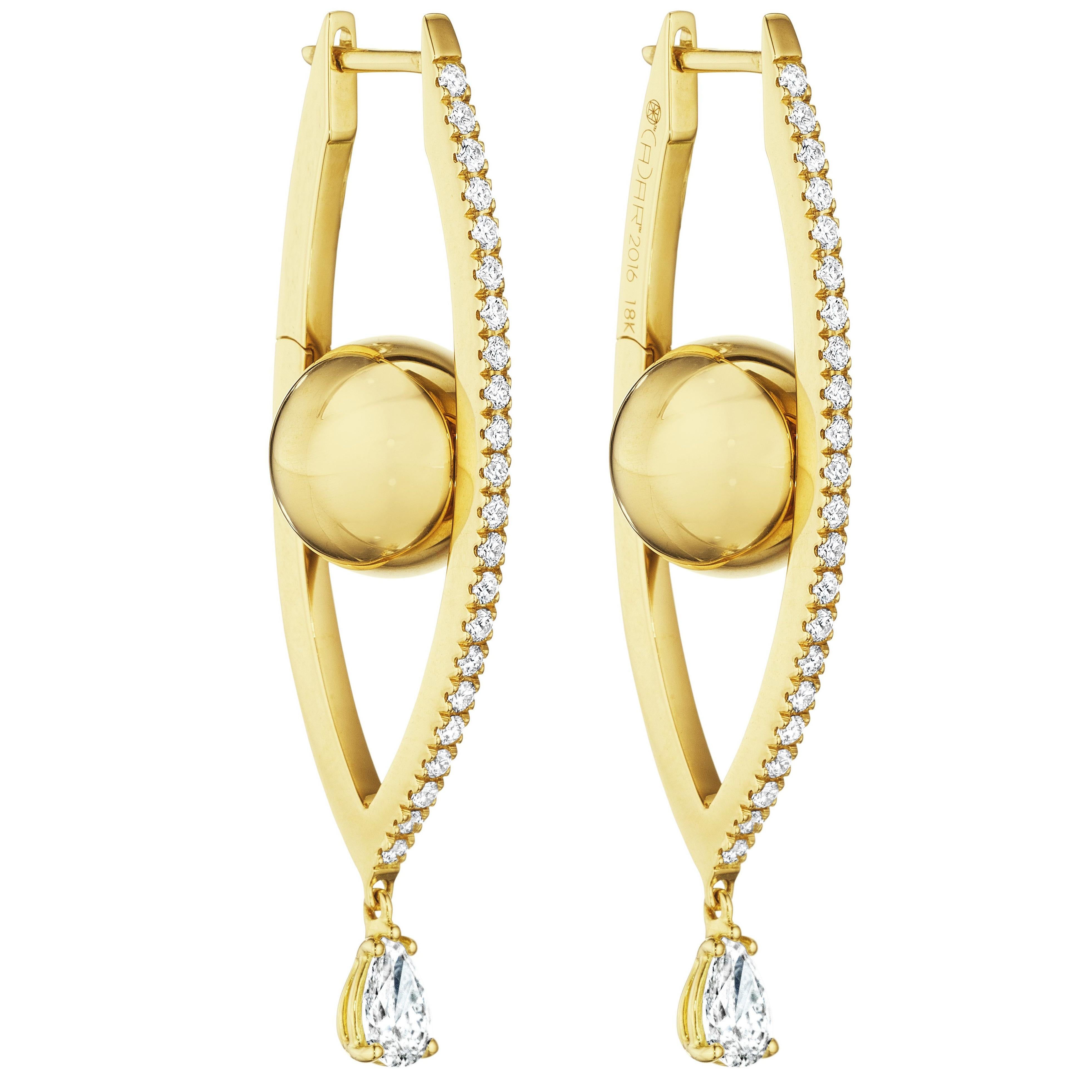 Reflections Hoops, 18 Karat Yellow Gold and White Diamonds, Medium