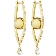 Reflections Hoops, 18 Karat Yellow Gold and White Diamonds, Medium