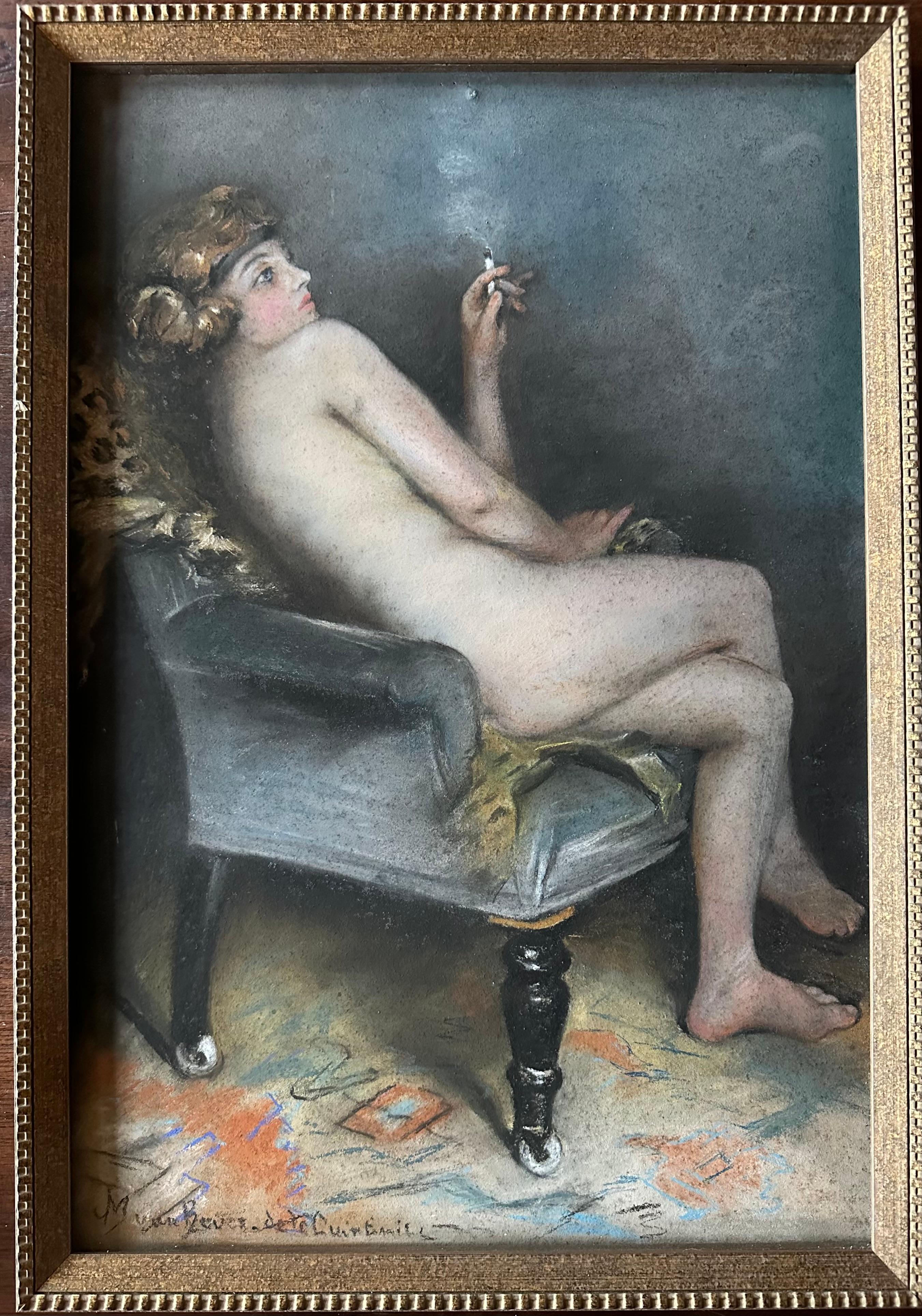 Reflektionen von Gisele,  Pastell von M. de Bever de la Quintinie, Paris, um 1900 (Gemalt) im Angebot