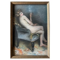 Antique Reflections of Gisele,  a Pastel by M. de Bever de la Quintinie, Paris, c.1900