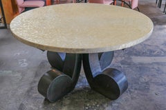 Reflective Abalone Table with Octopus-Like Metal Base