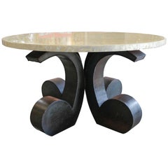 Reflective Abalone Table with Octopus-Like Metal Base