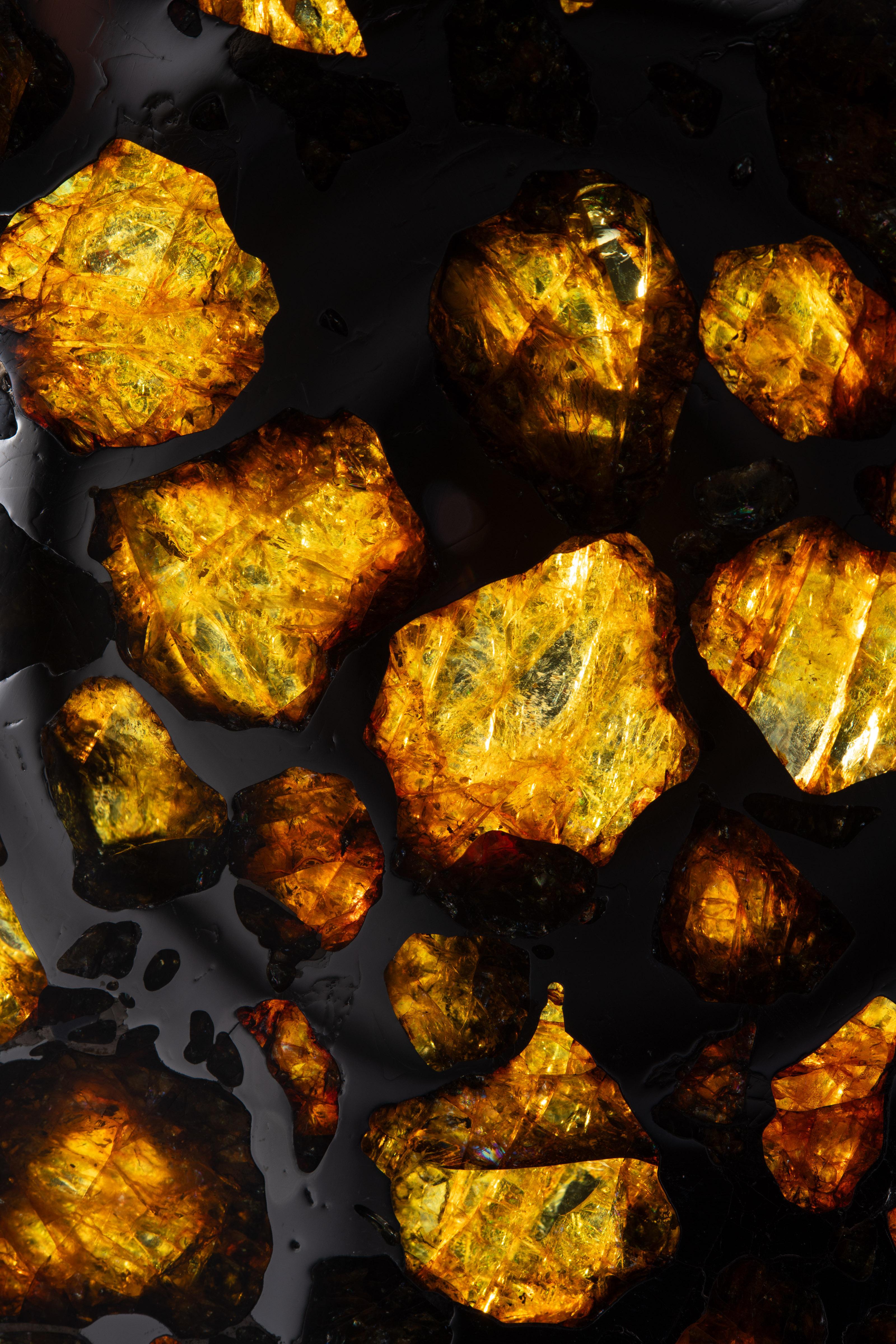 Reflective Meteorite Slice with Peridot Crystals In Excellent Condition For Sale In London, GB