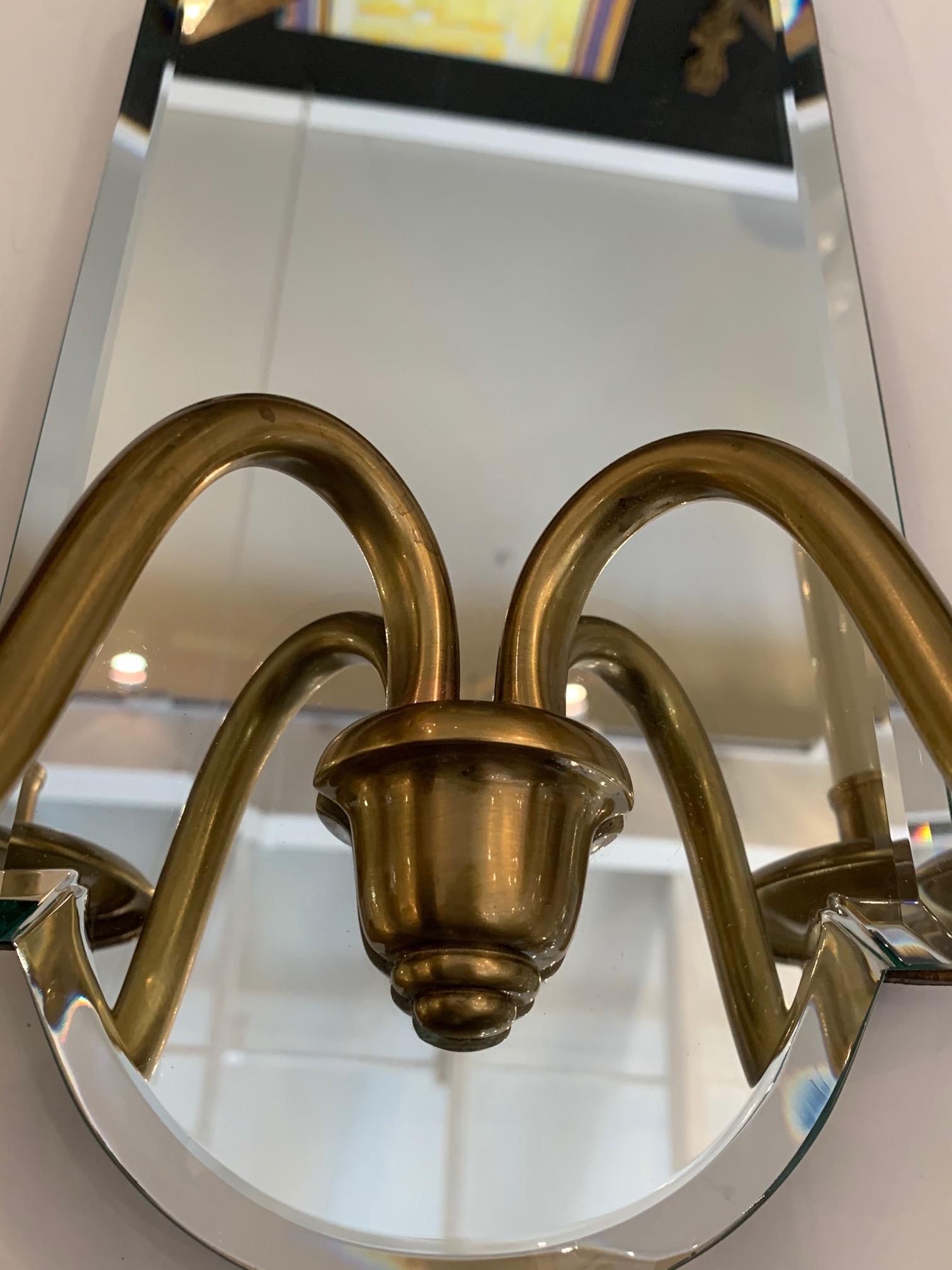 Late 20th Century Reflective Pair of Mirrored and Brass Electrified Candle Sconces