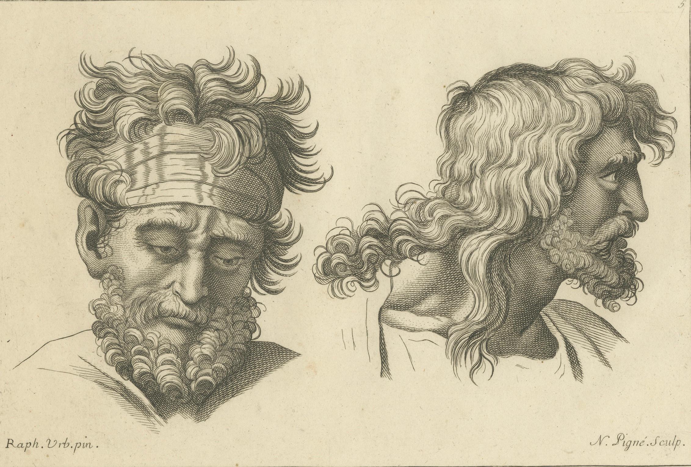 Mid-18th Century Reflective Resilience: Timeless Profiles by Pigné, 1740 For Sale
