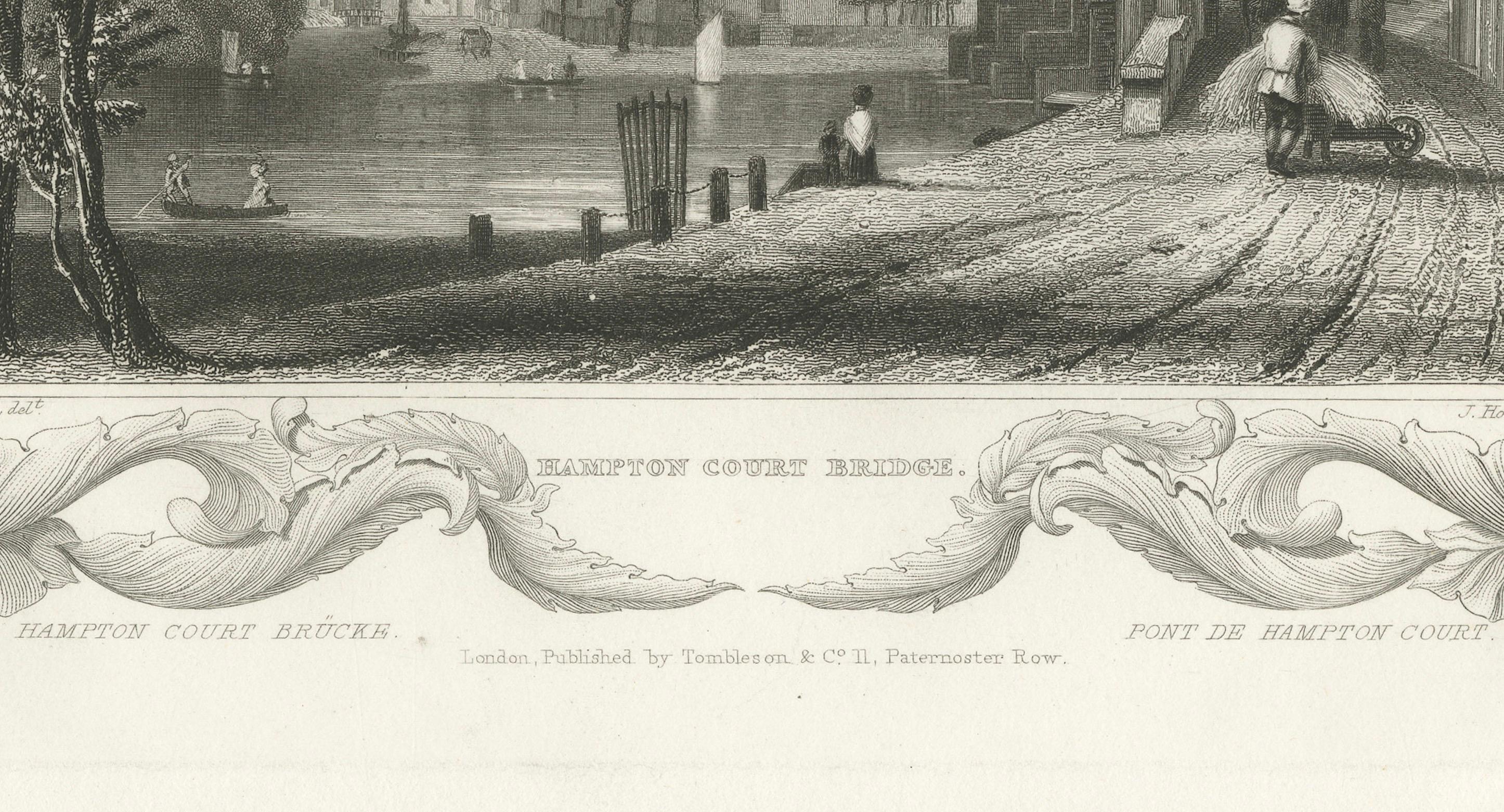 Engraved Reflective Waters and Bygone Days: The Hampton Court Bridge Engraving, 1835 For Sale