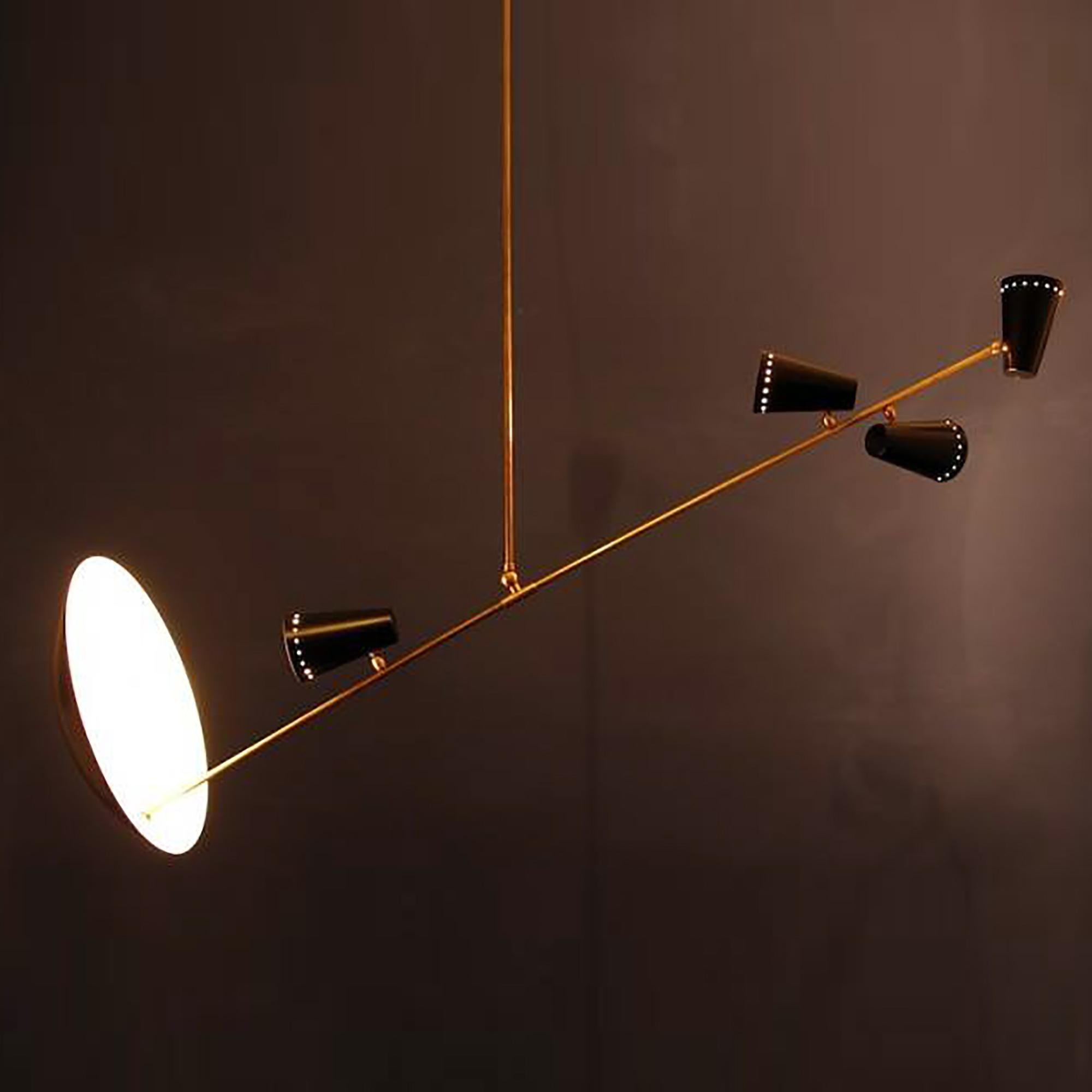 Mid-Century Modern Reflector Counterbalanced Chandelier with Four Pivot Shades For Sale