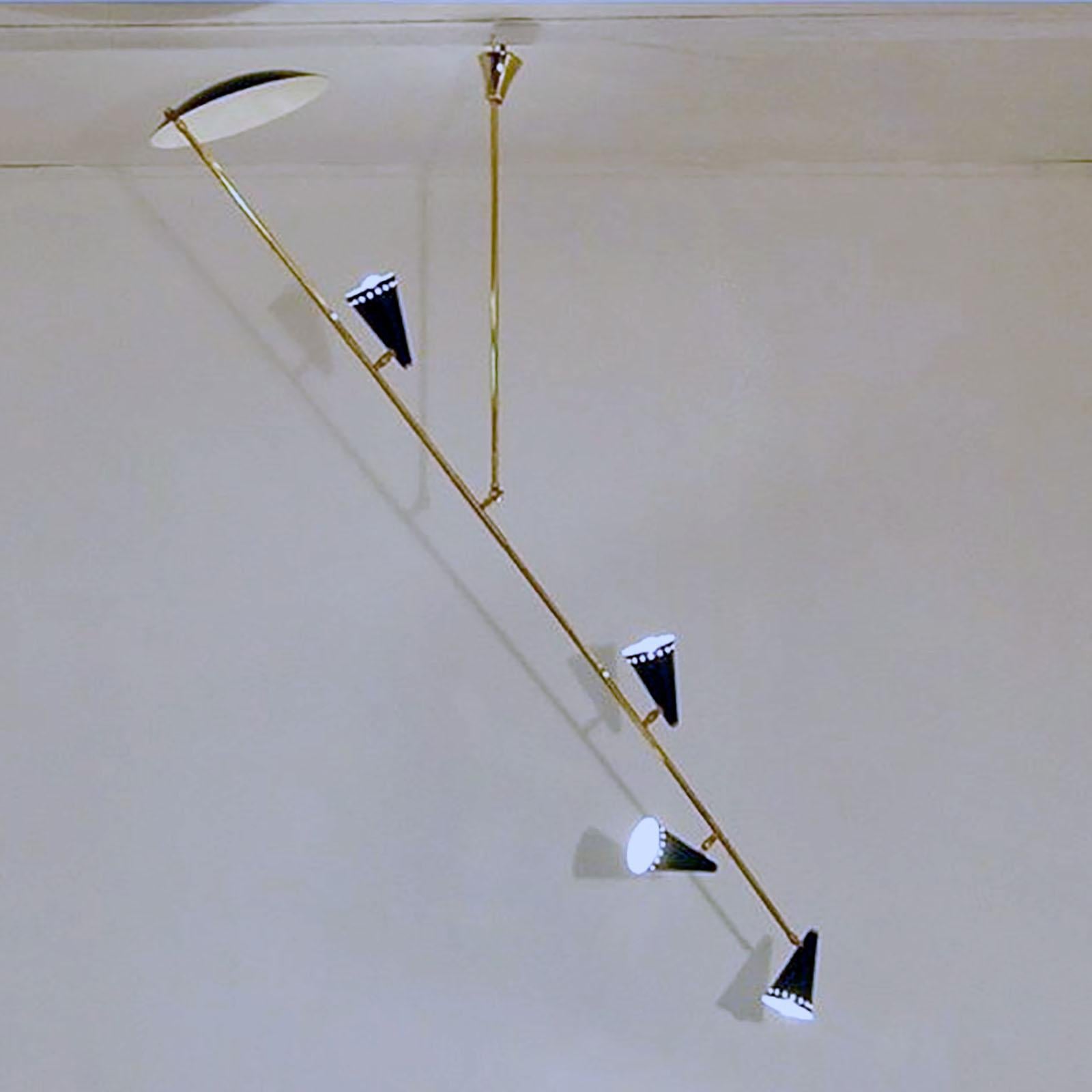 Mid-Century Modern Reflector Counterbalanced Chandelier with Four Pivot Shades