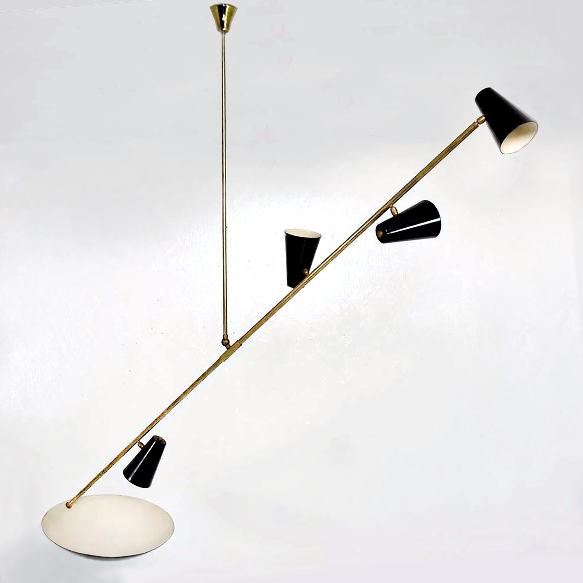 Lacquered Reflector Counterbalanced Chandelier with Four Pivot Shades