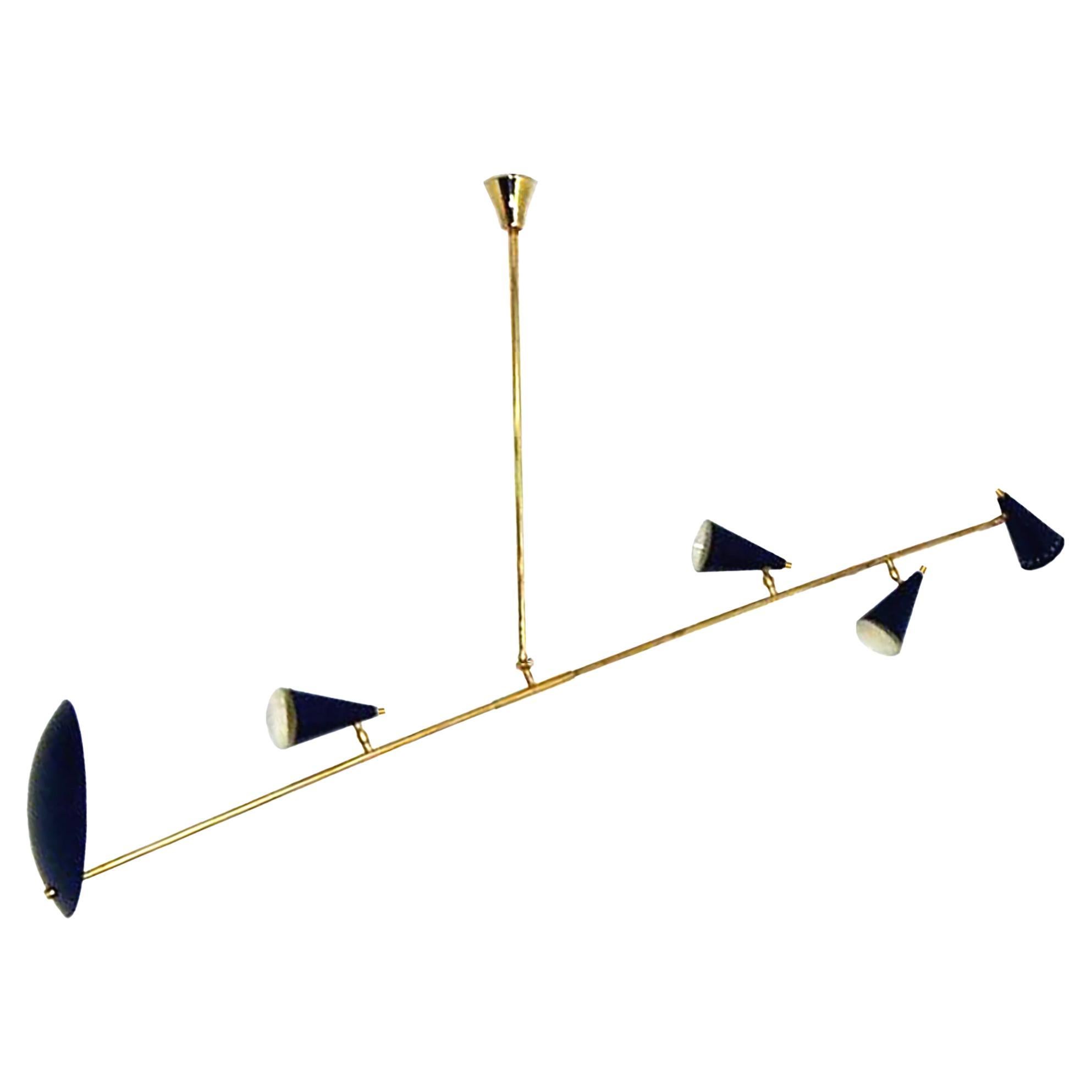 Reflector Counterbalanced Chandelier with Four Pivot Shades For Sale