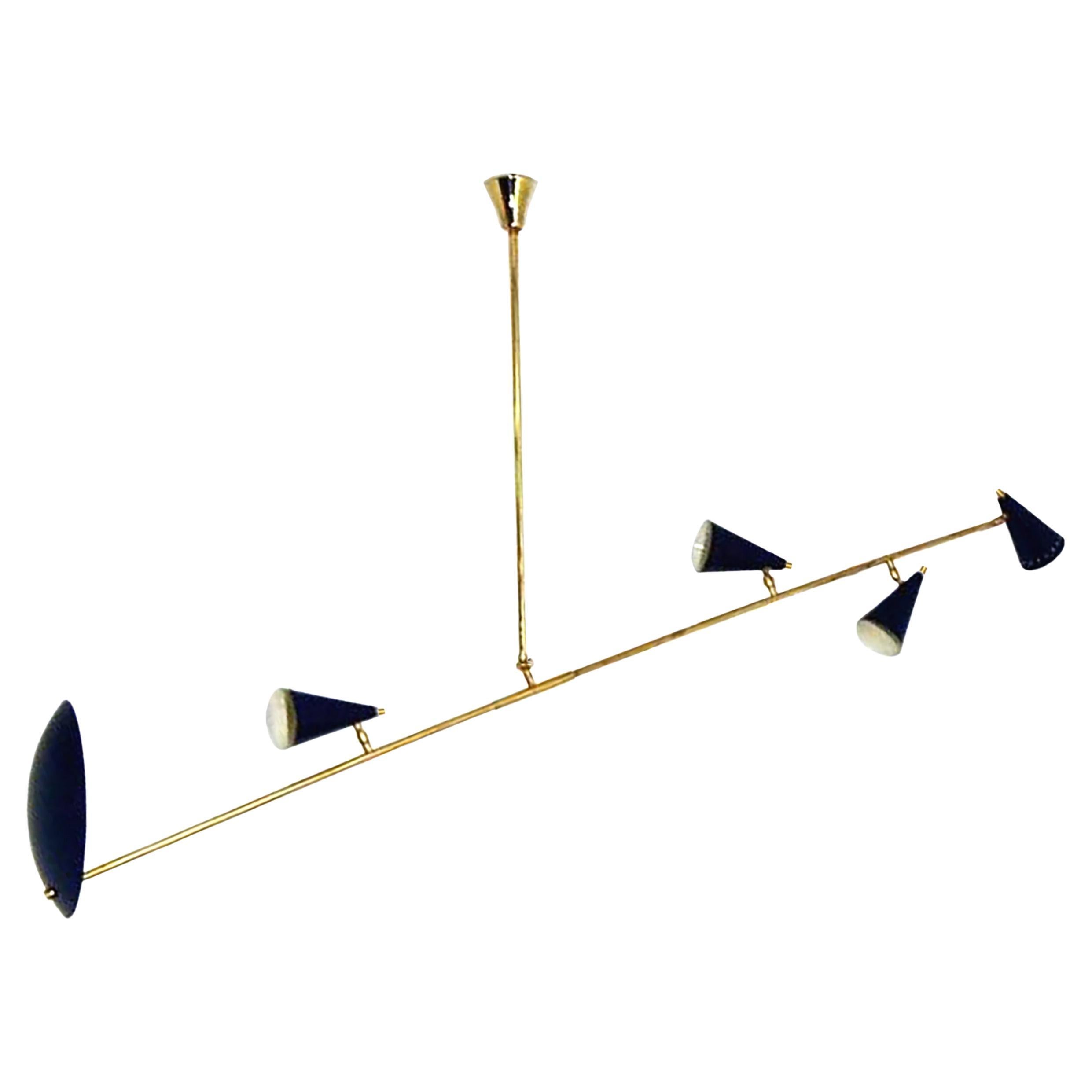 Reflector Counterbalanced Chandelier with Four Pivot Shades For Sale