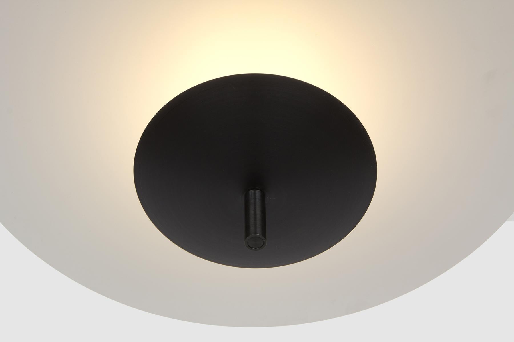 Machine-Made Reflector LED Pendant Light, Bronze Patina, White Shade For Sale