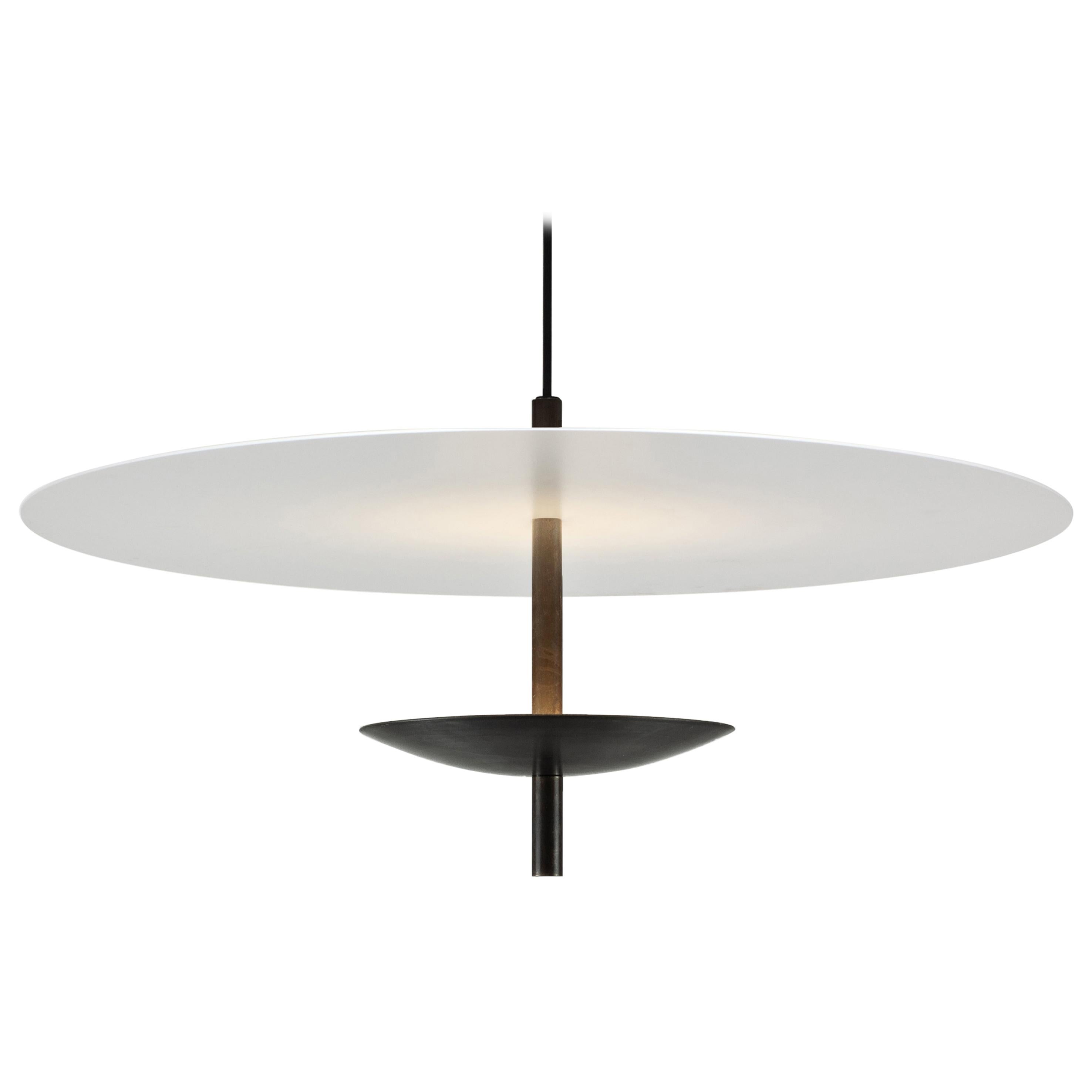 Reflector LED Pendant Light, Bronze Patina, White Shade