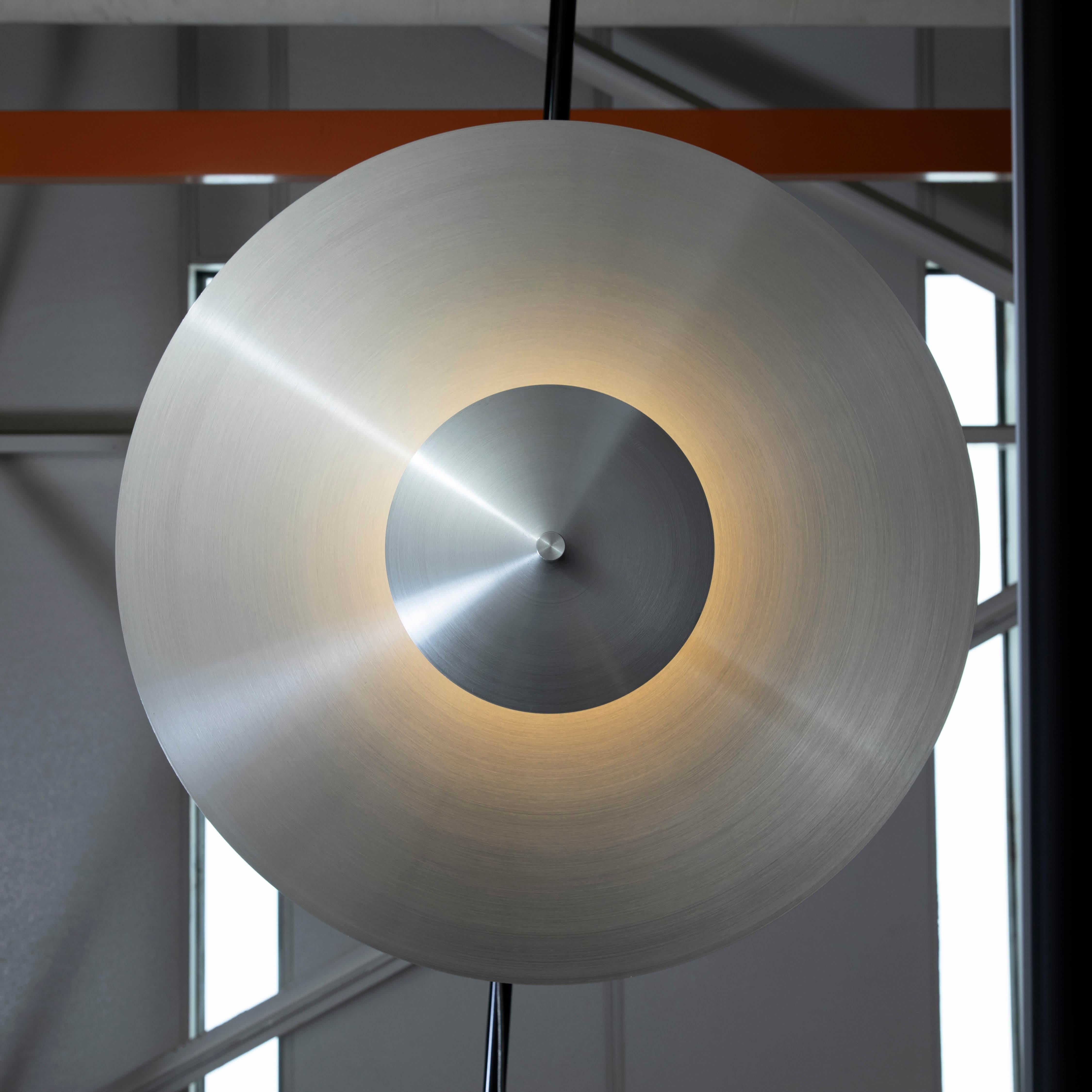 Modern Reflector LED Pendant Light, Raw Brushed Aluminium Metal For Sale