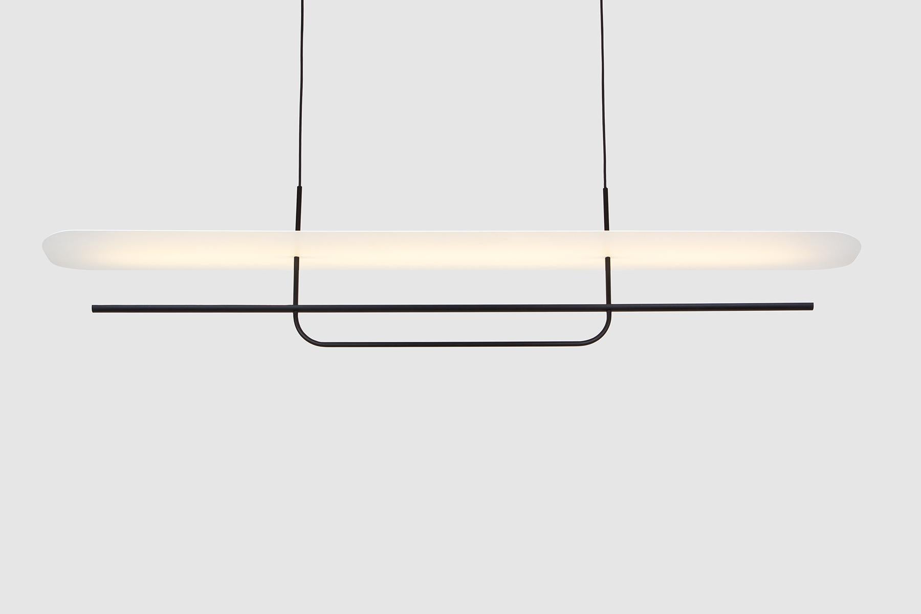 Machine-Made Reflector Linear LED Anodized Aluminum Pendant Light, Silver / White Shade For Sale