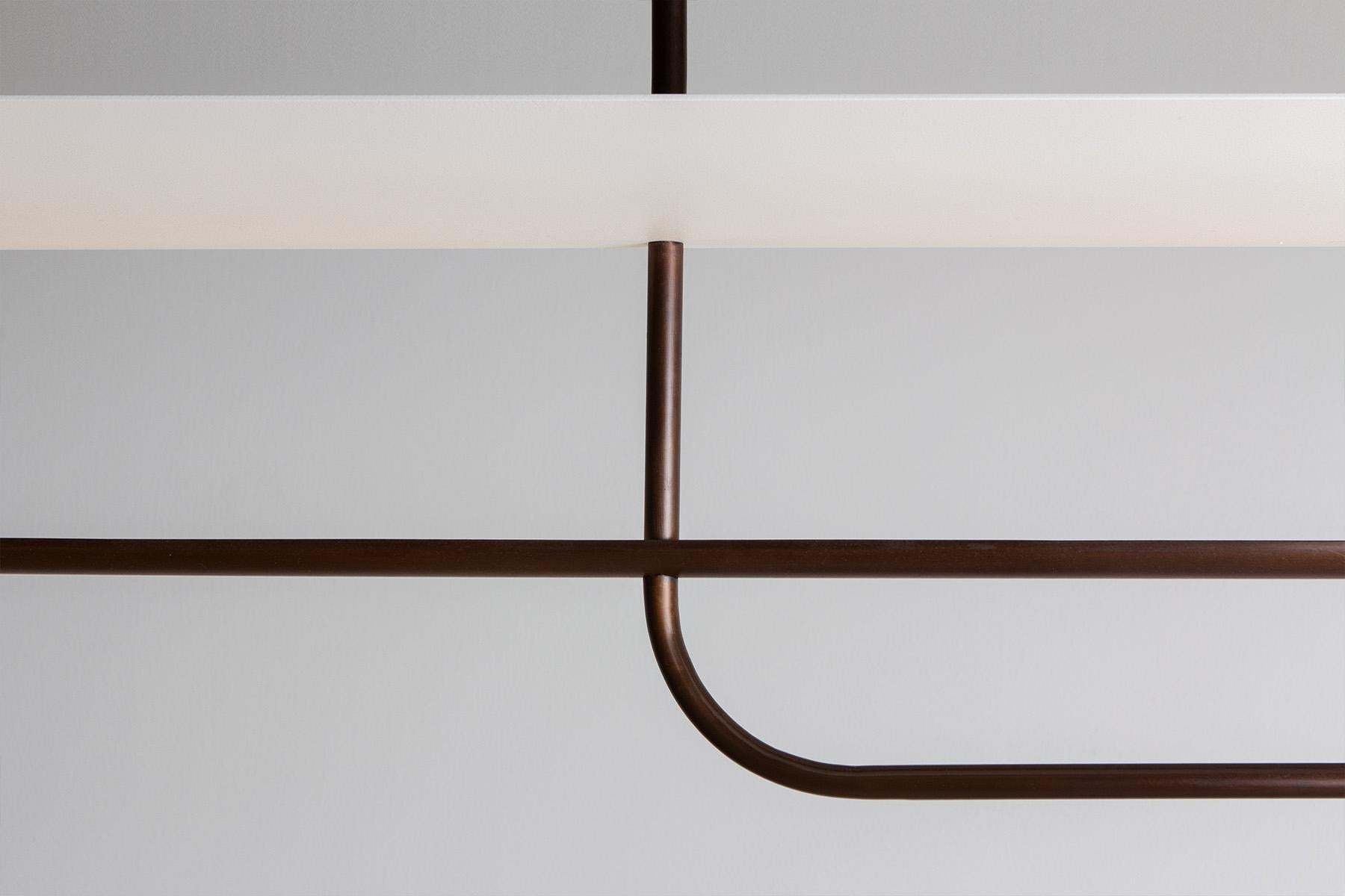 Modern Reflector Linear LED Patina Bronze Pendant Light, Patina Bronze / White Shade For Sale