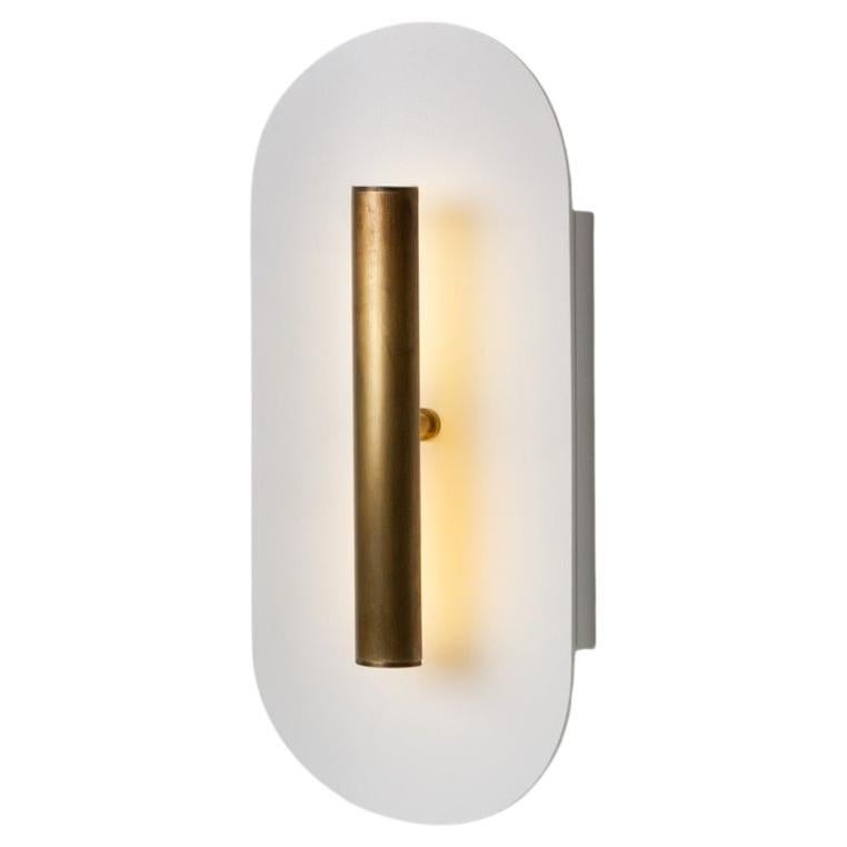 Reflector Wall Sconce 300, LED Light Fixture, Patina Brass / White Shade For Sale