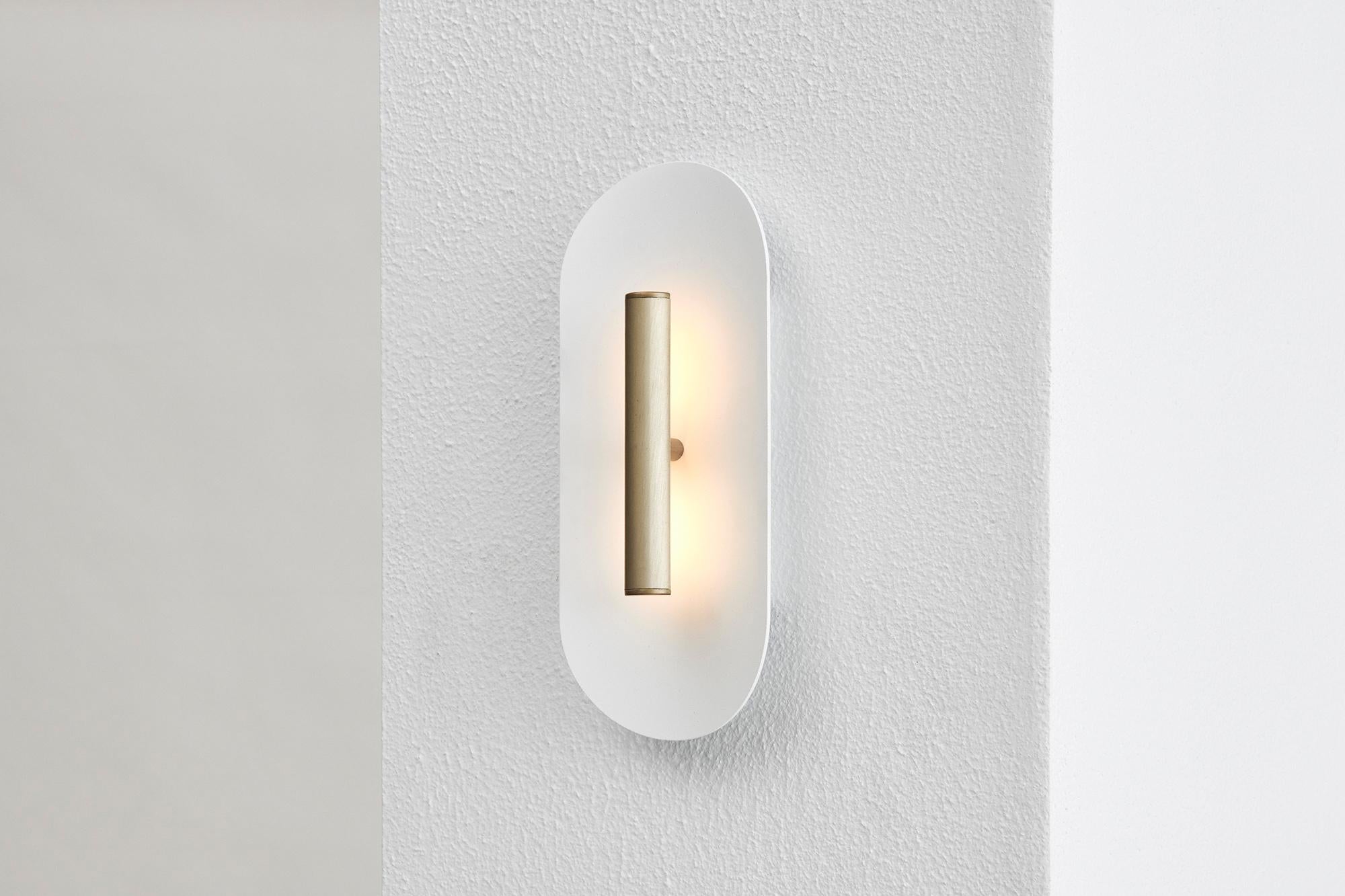 Contemporary Reflector Wall Sconce 300, LED Light Fixture, Silver Anodized / White Shade For Sale