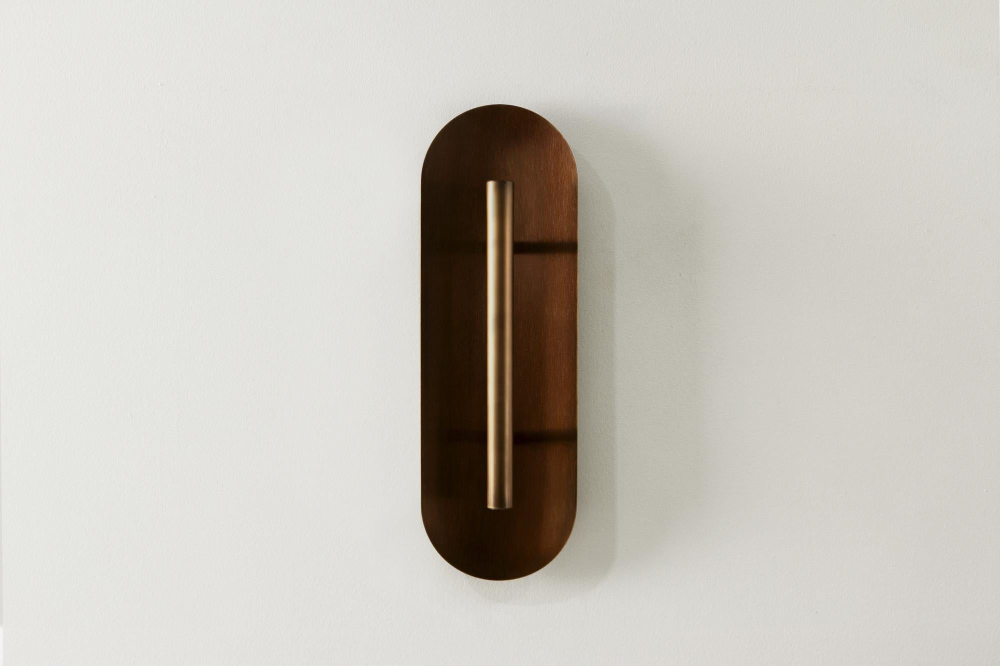 Hand-Crafted Reflector Wall Sconce 450, LED Light Fixture, all Patina Bronze For Sale