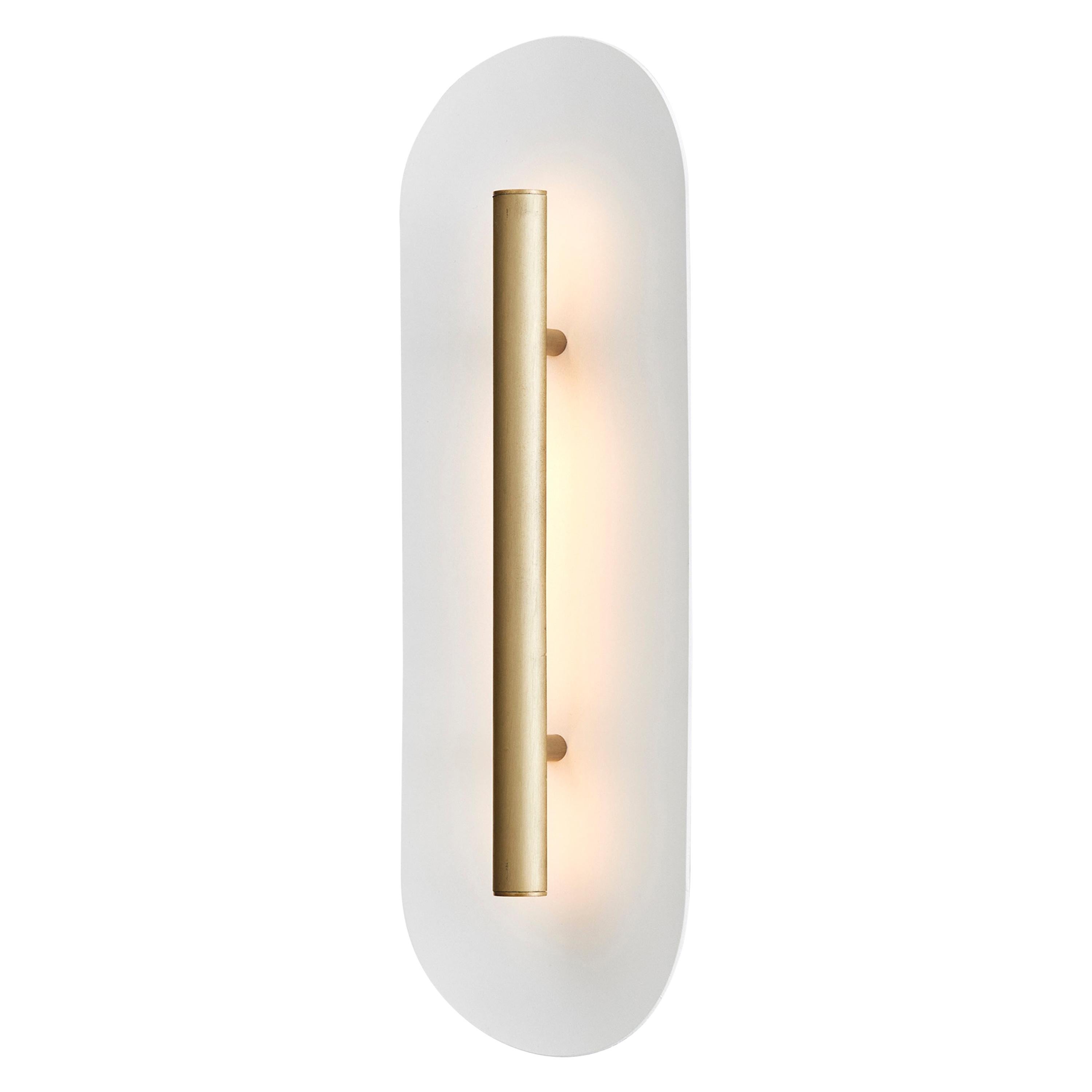 Reflector Wall Sconce 450, LED Light Fixture, Satin Gold/ White Shade For Sale