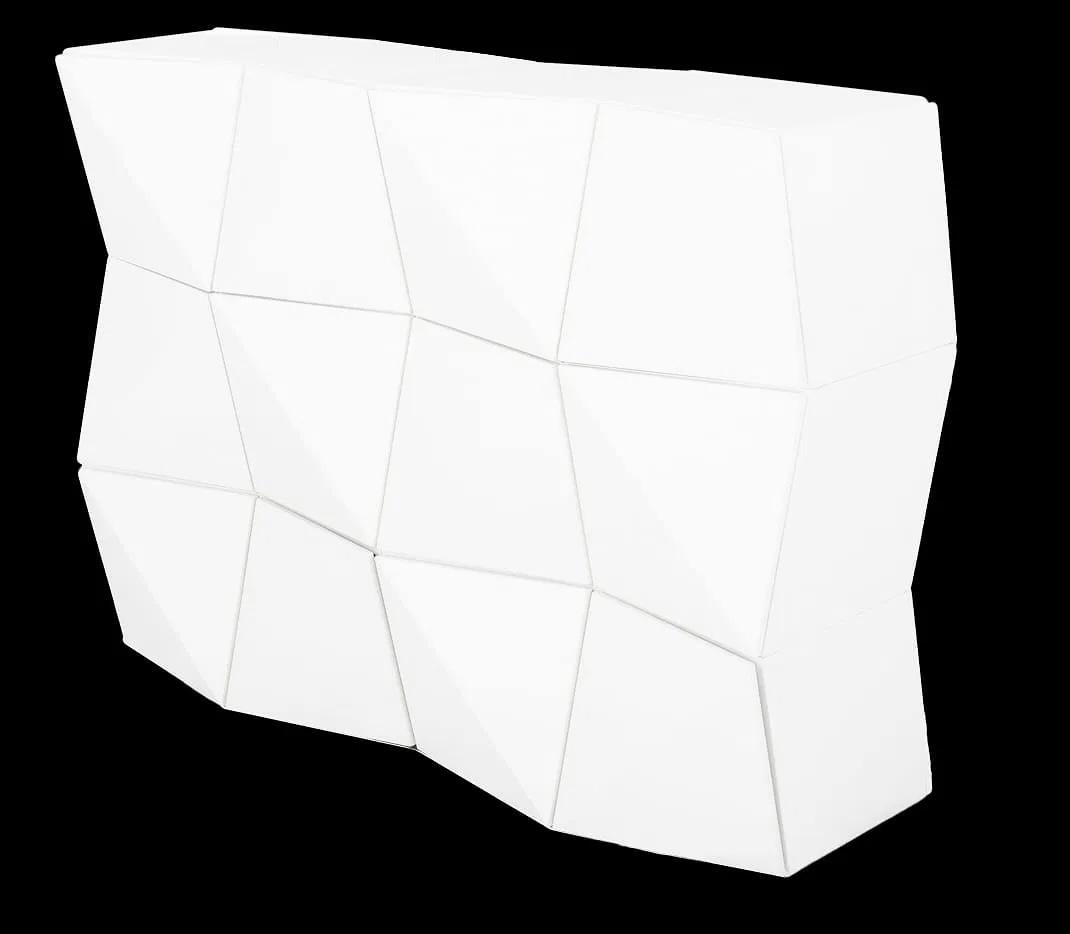 Reflex Angelo Origami Modular Double-Sided Cabinet Set, White Lacquer, Italy 

Modular storage unit in wood, white latex lacquer. Double sided.  double opening. It allows making compositions in various sizes and shapes, hanging or at the floor with