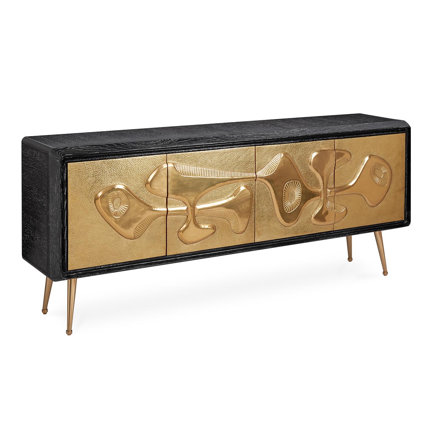 The Reform credenza is inspired by the Brutalist architecture of modernist temples and churches from Le Corbusier's Ronchamp to Miami's Temple Israel to the Cathedral of Brasìlia. The signature pattern originated as a relief texture sculpted in our